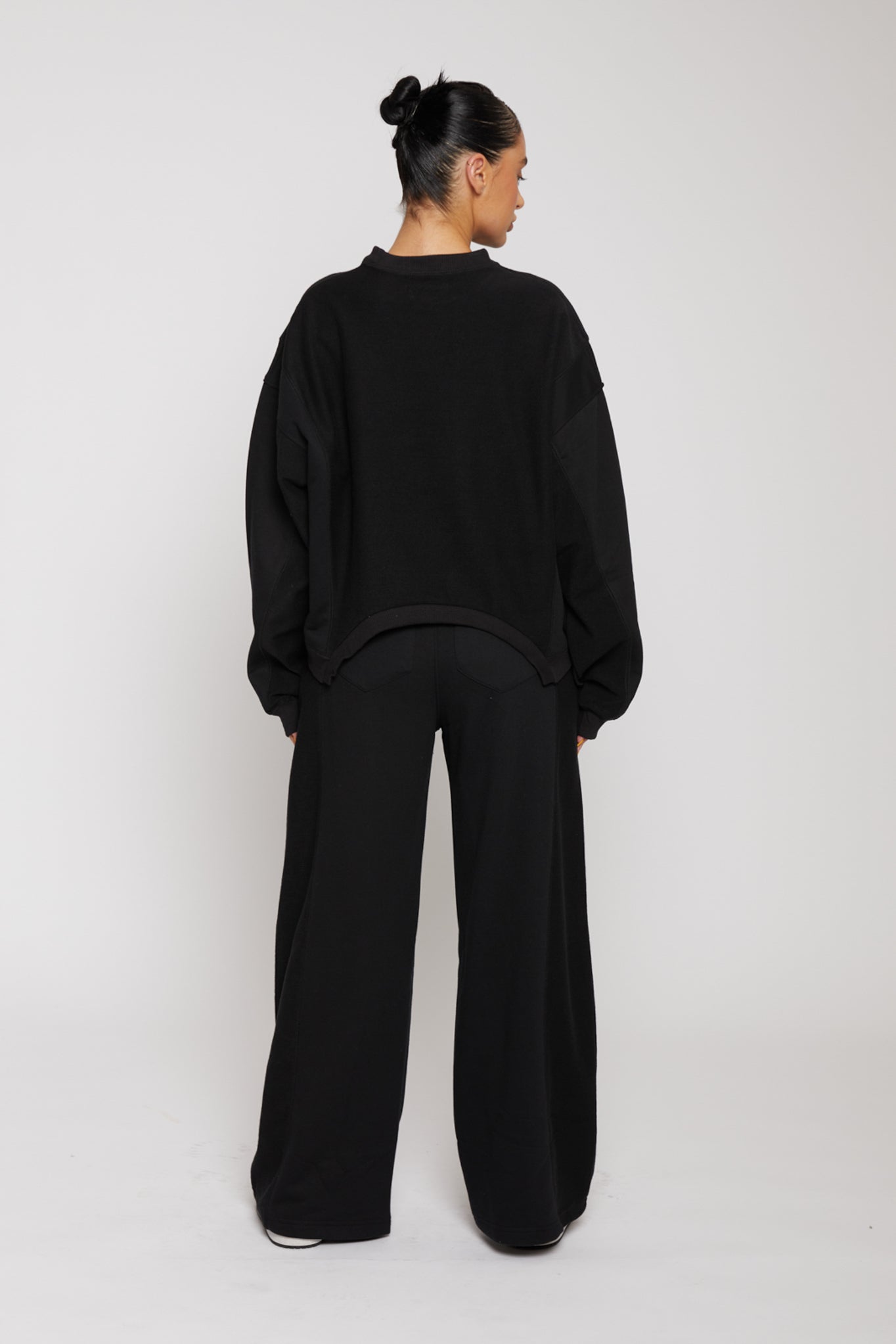 Contrast Wide Leg Joggers - Black