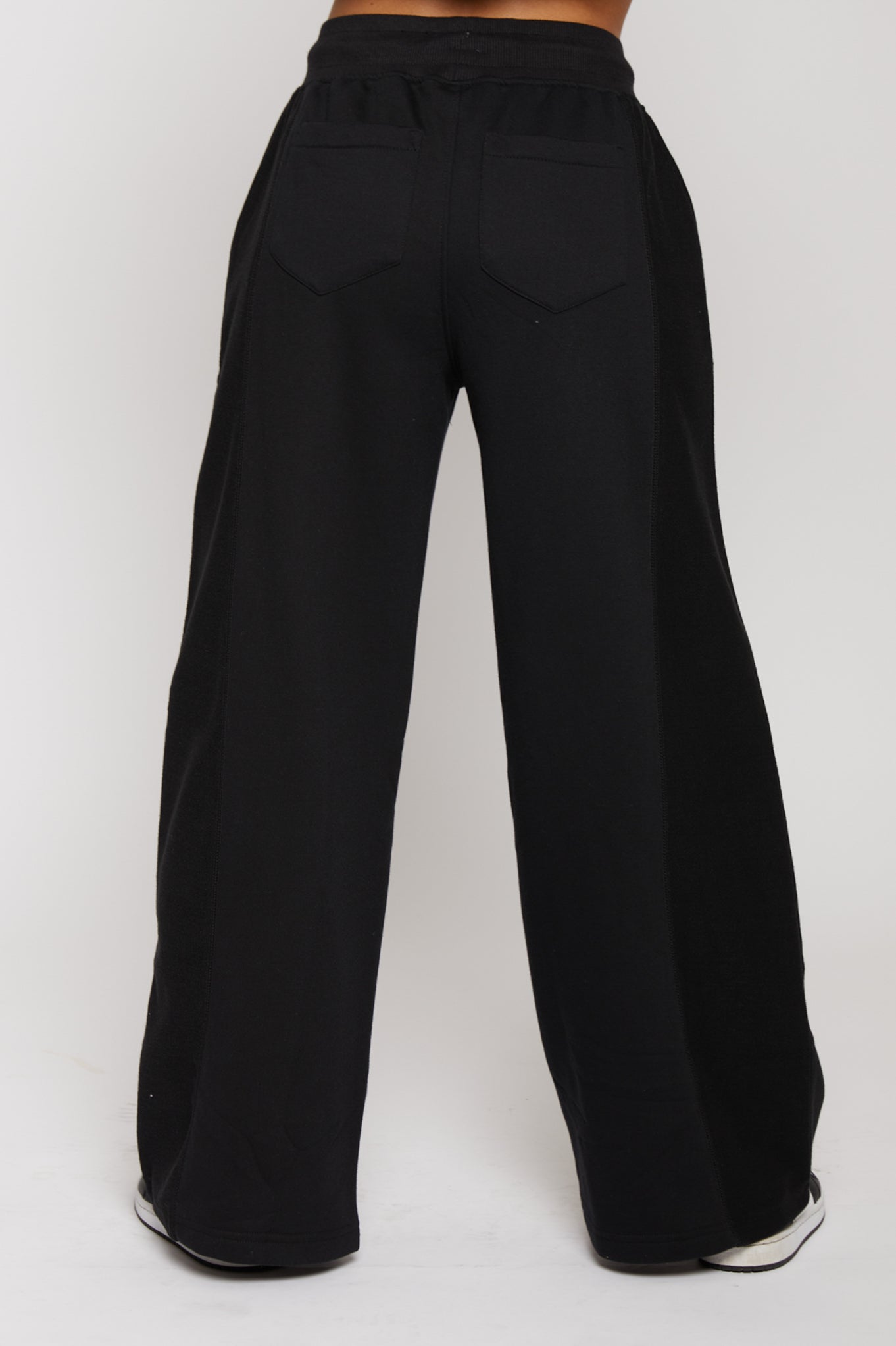 Contrast Wide Leg Joggers - Black
