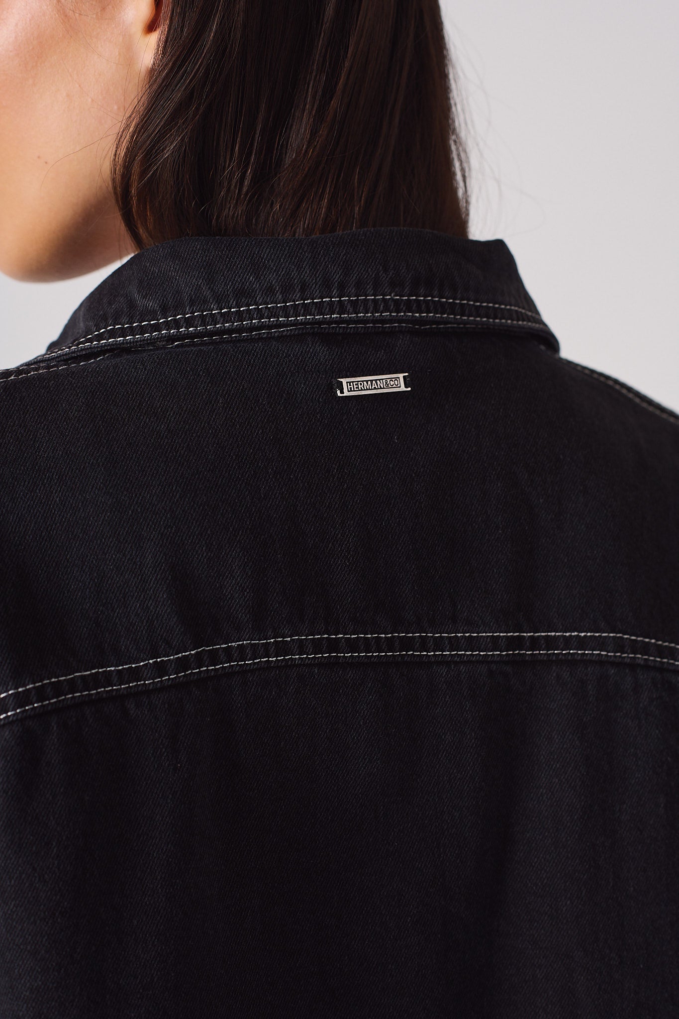 DENIM SHIRT WITH CONTRAST STITCH - BLACK