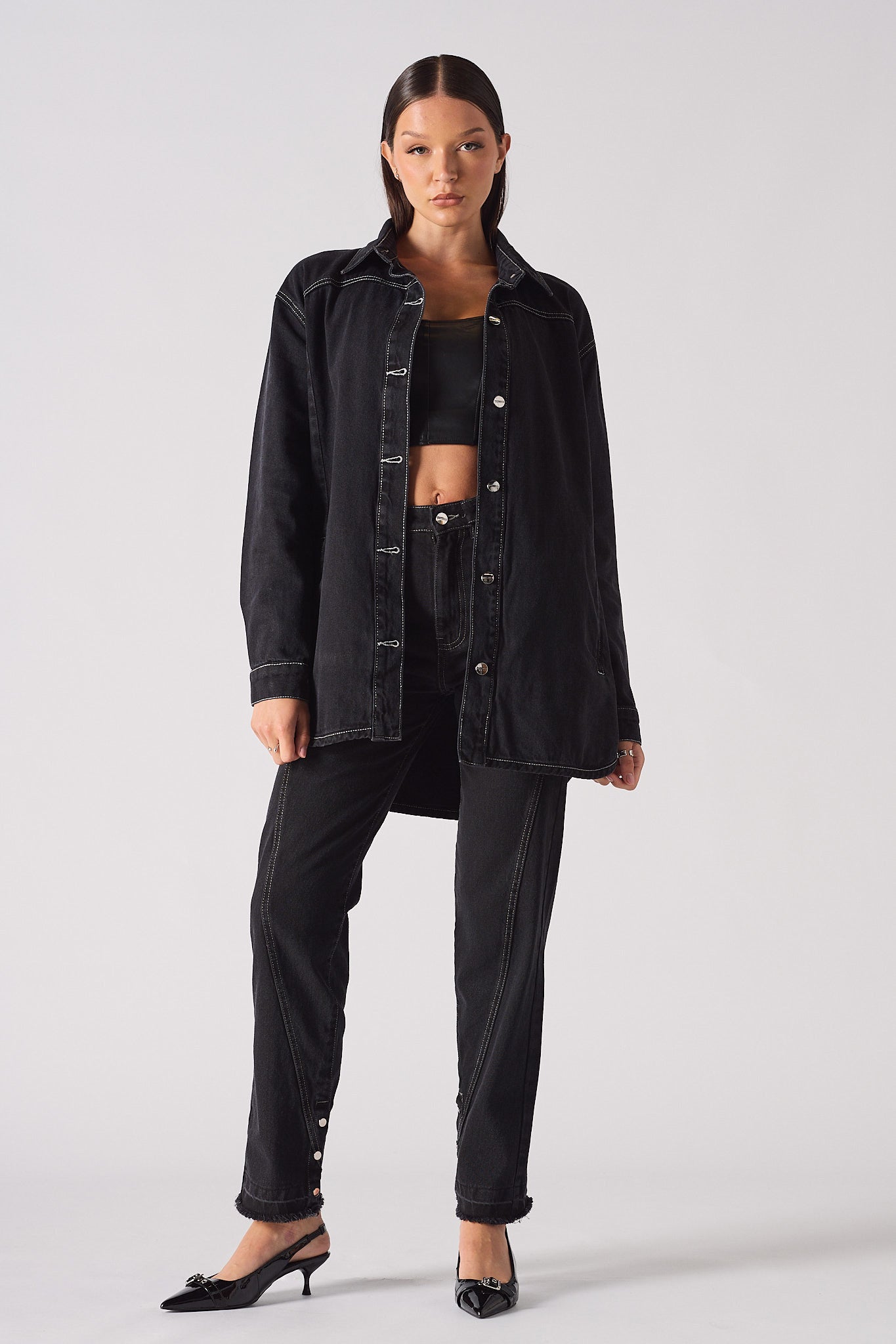 HIGH WAISTED STRAIGHT LEG JEANS - BLACK