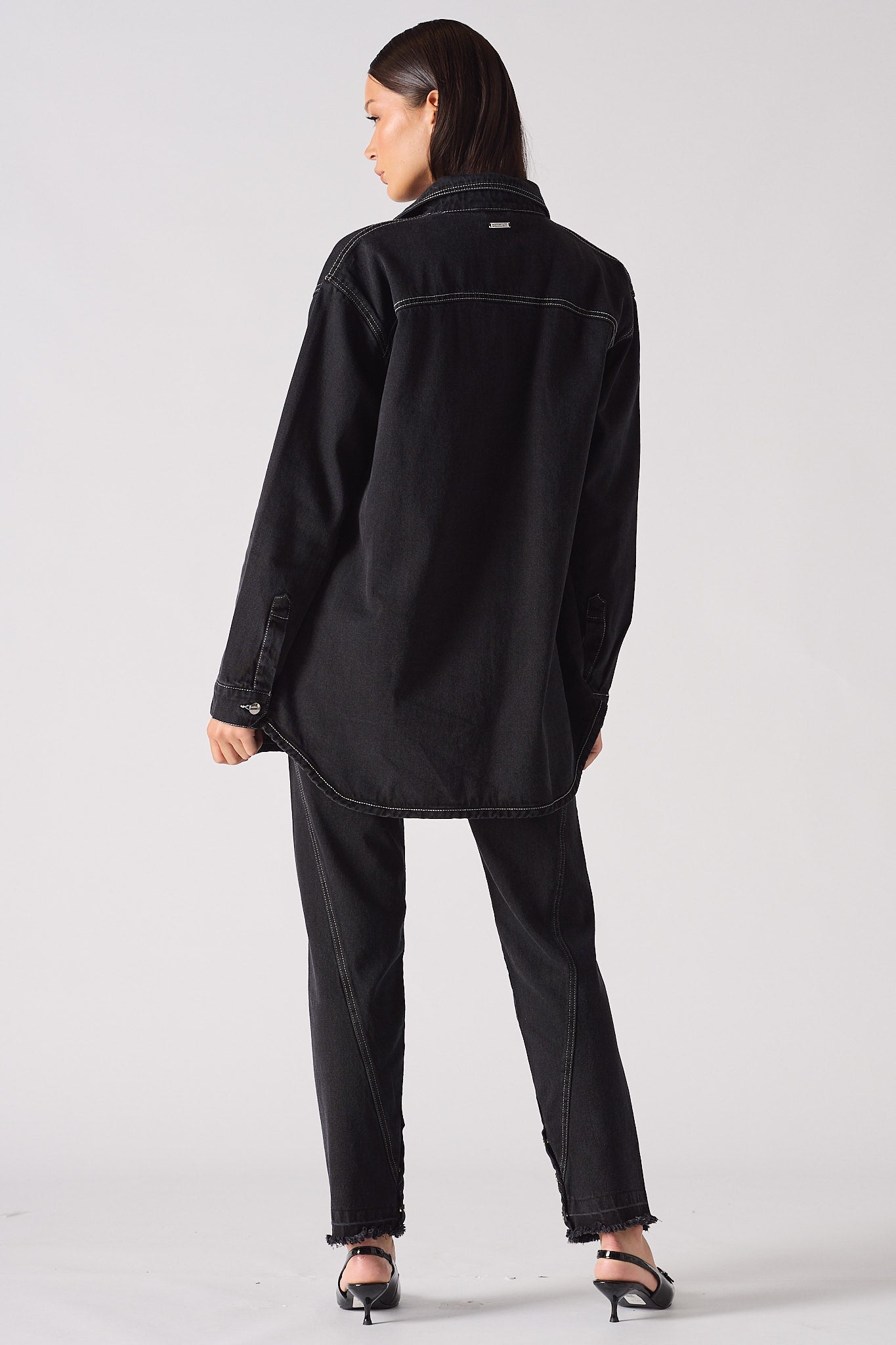 DENIM SHIRT WITH CONTRAST STITCH - BLACK