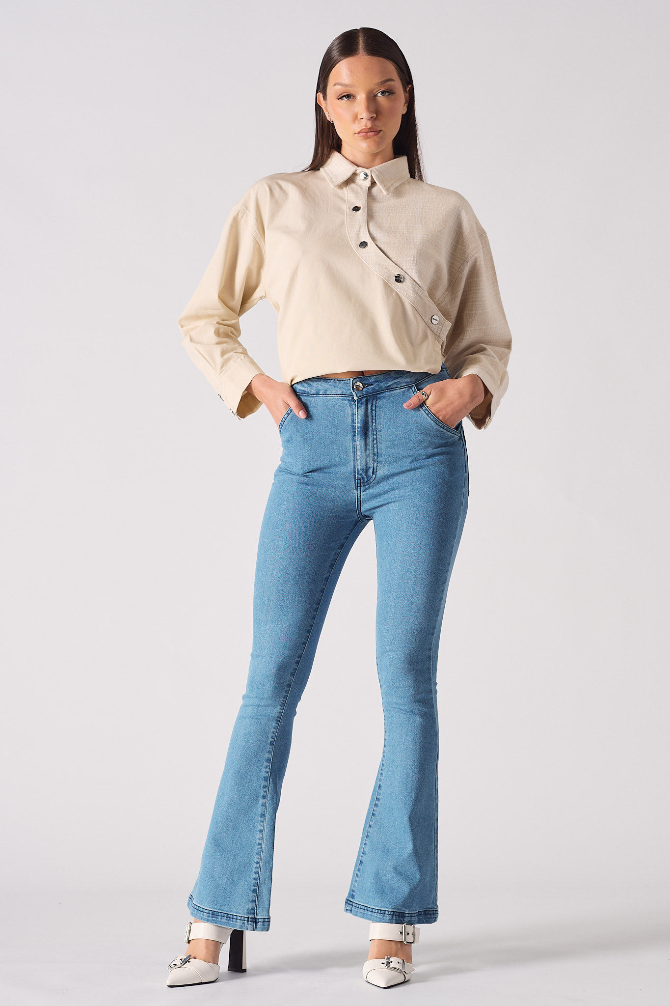 HIGH WAISTED FLARE JEANS- BLUE