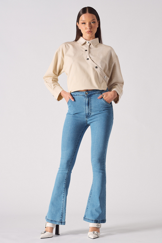 HIGH WAISTED FLARE JEANS- BLUE