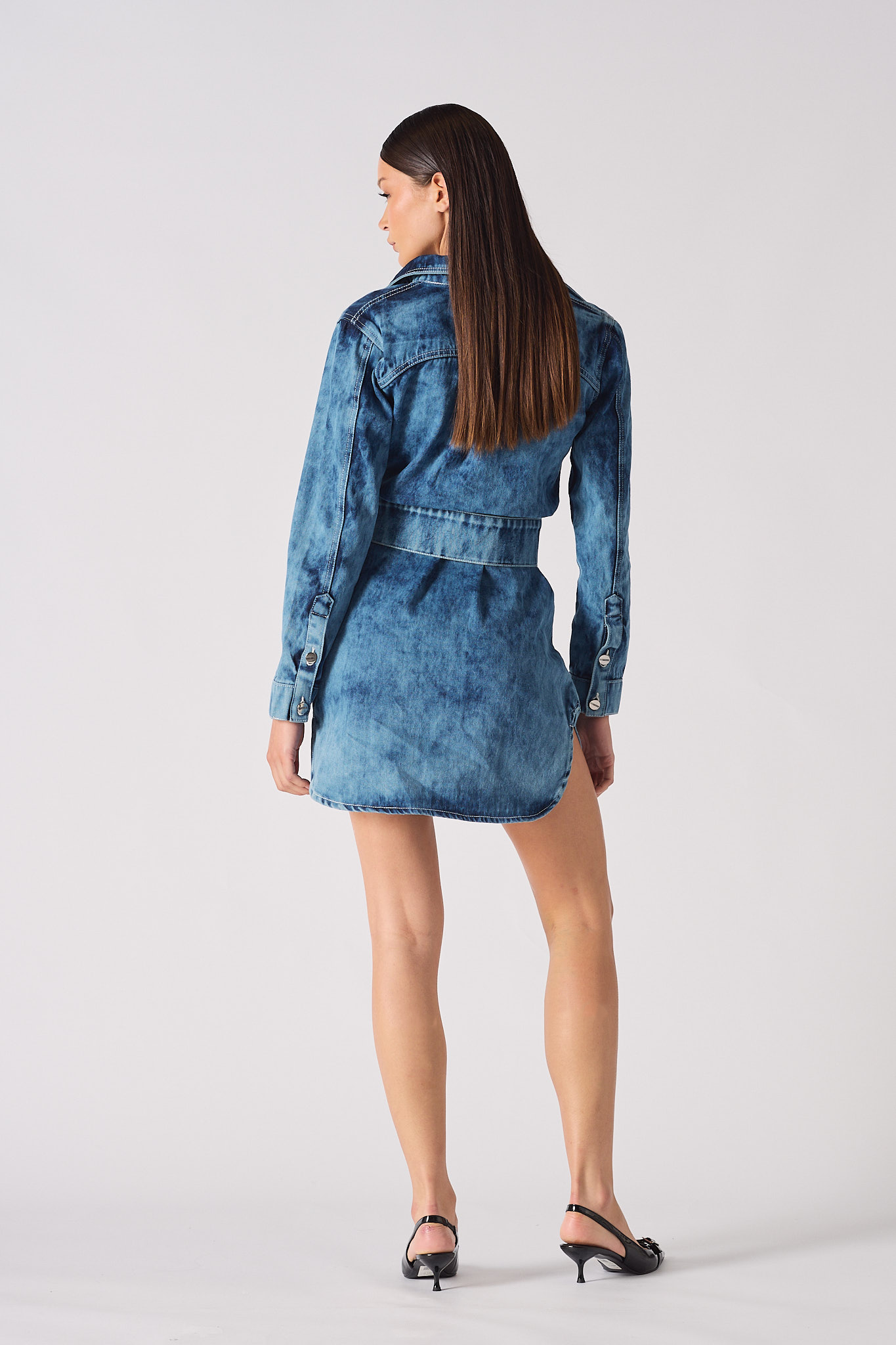 DENIM SHIRT DRESS WITH POPPER BELT - BLUE