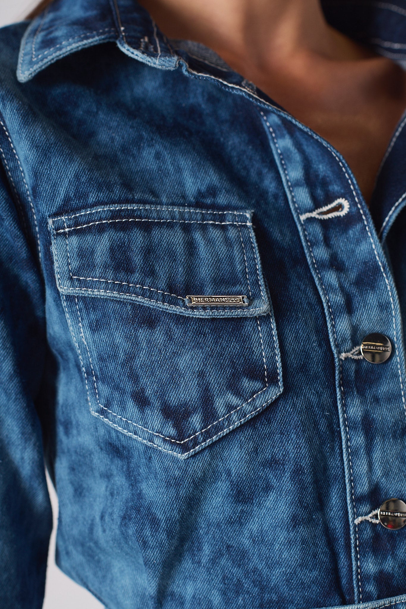 DENIM SHIRT DRESS WITH POPPER BELT - BLUE