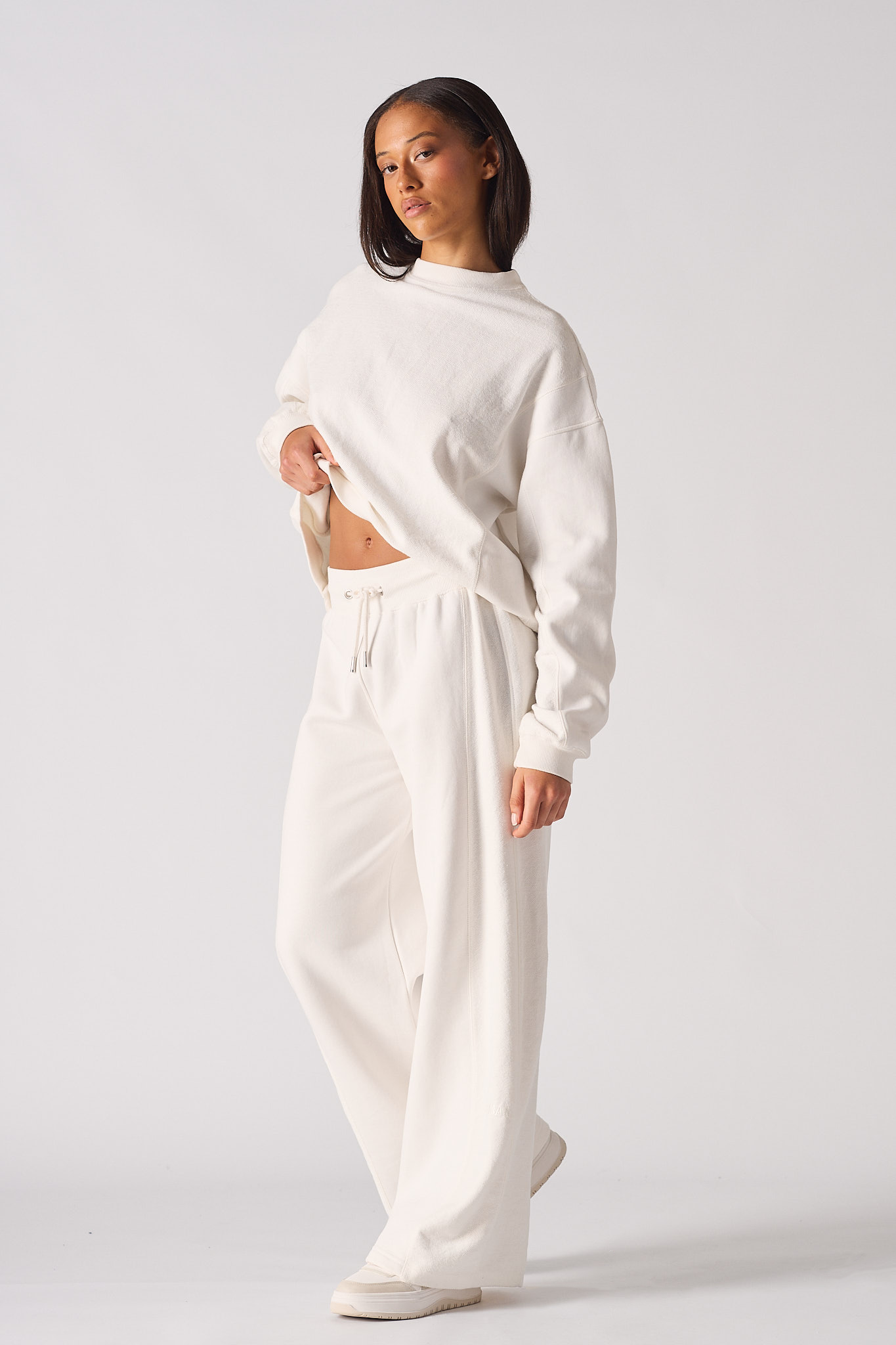 Contrast Wide Leg Joggers - White