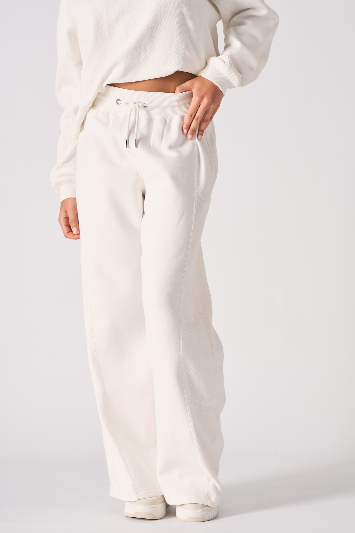 Contrast Wide Leg Joggers - White
