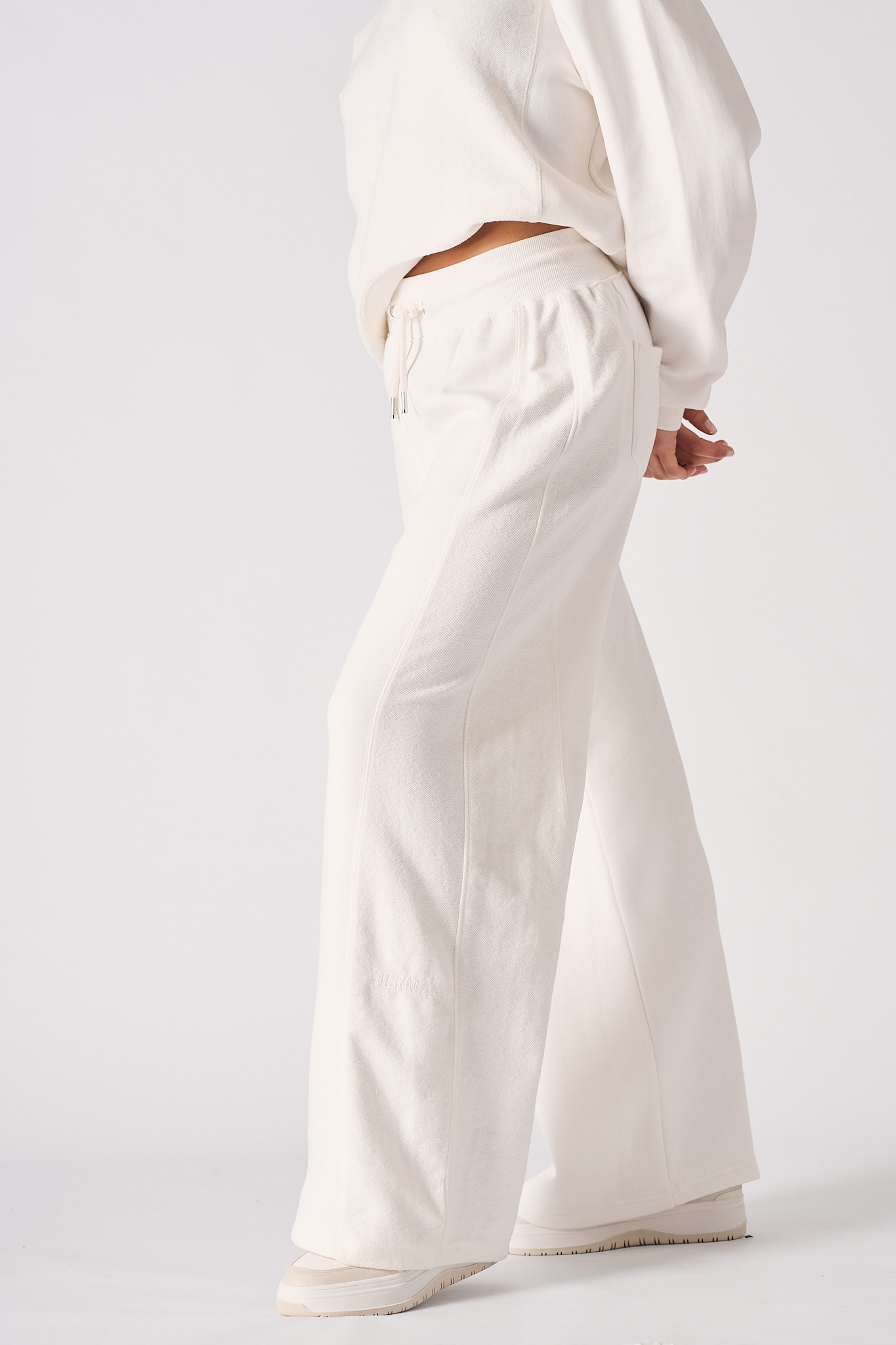 Contrast Wide Leg Joggers - White