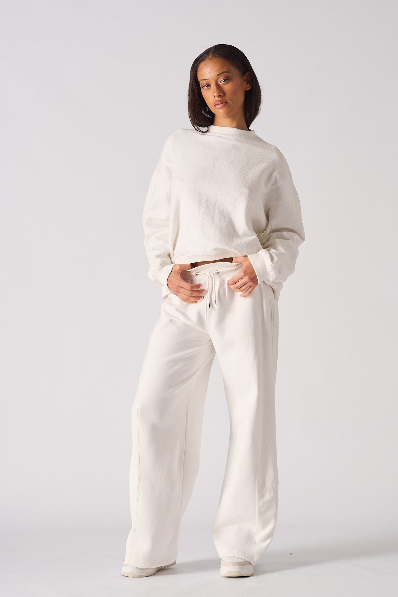 Contrast Wide Leg Joggers - White