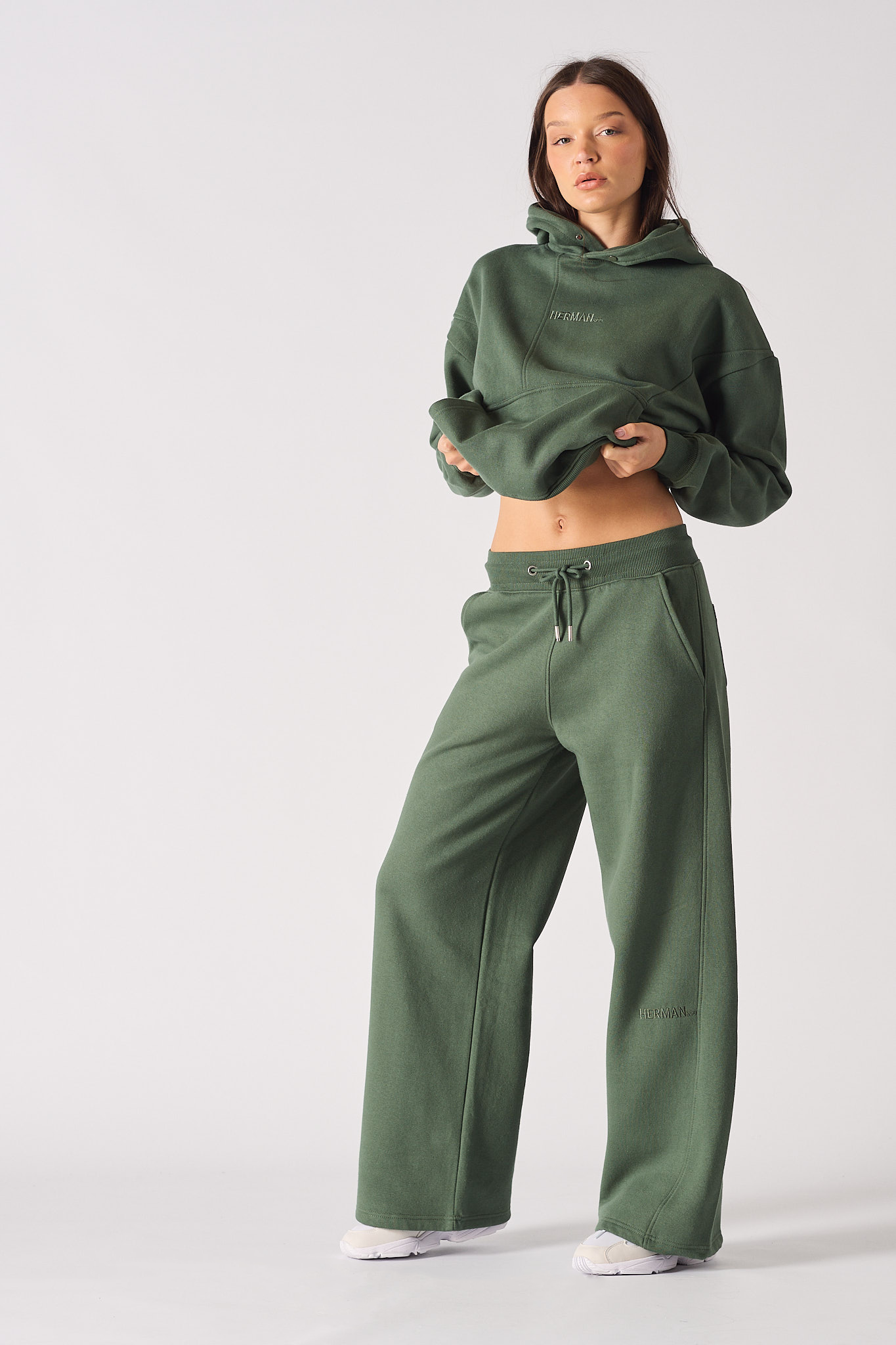 WIDE LEG JOGGERS - DARK GREEN