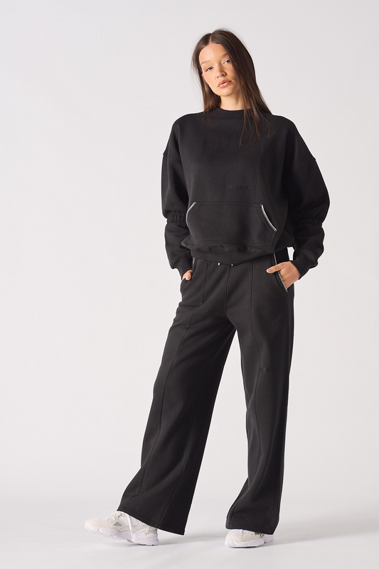 STITCH CREW NECK JUMPER - BLACK