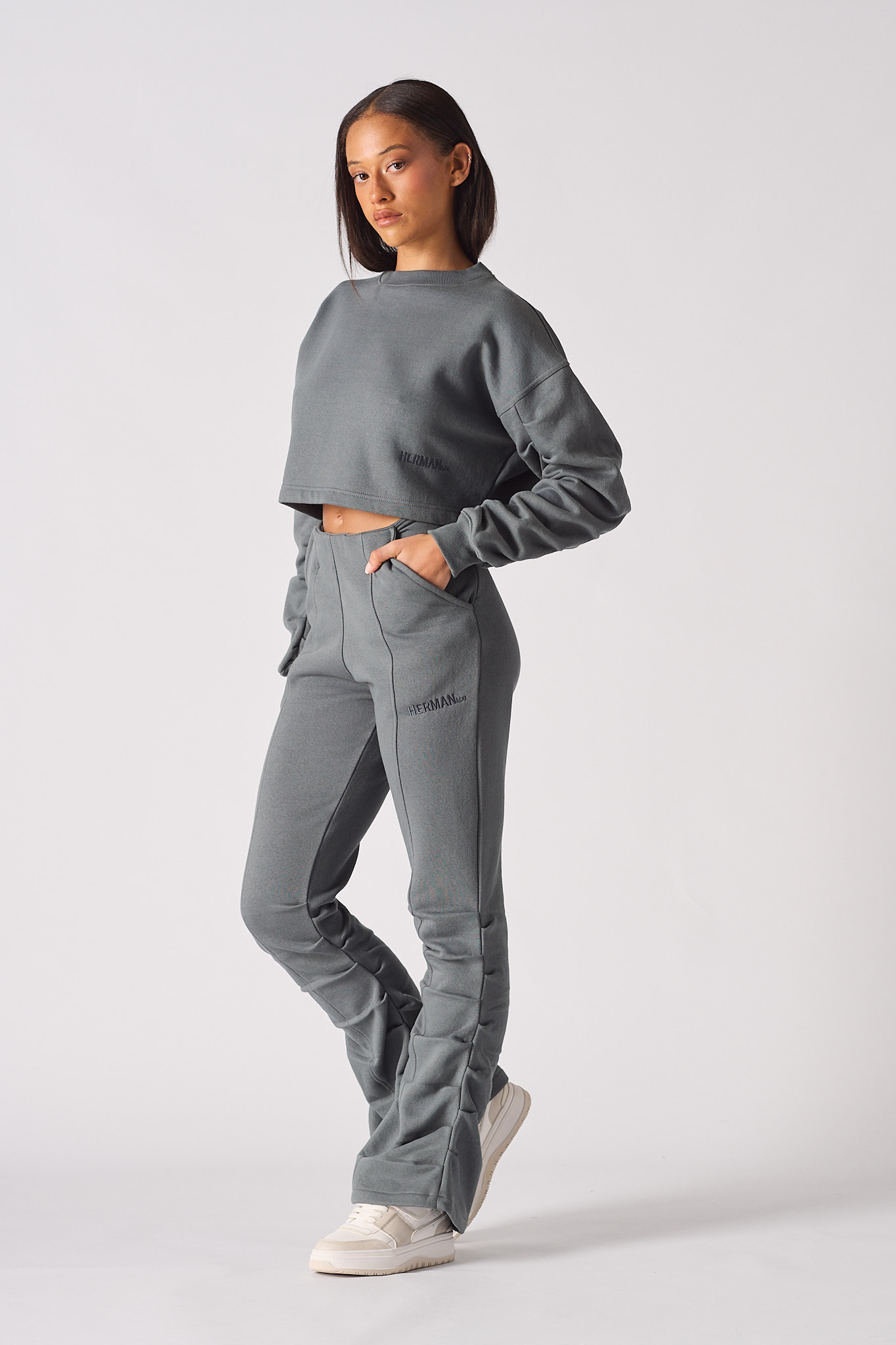 Ruched Flare Jogger - Grey