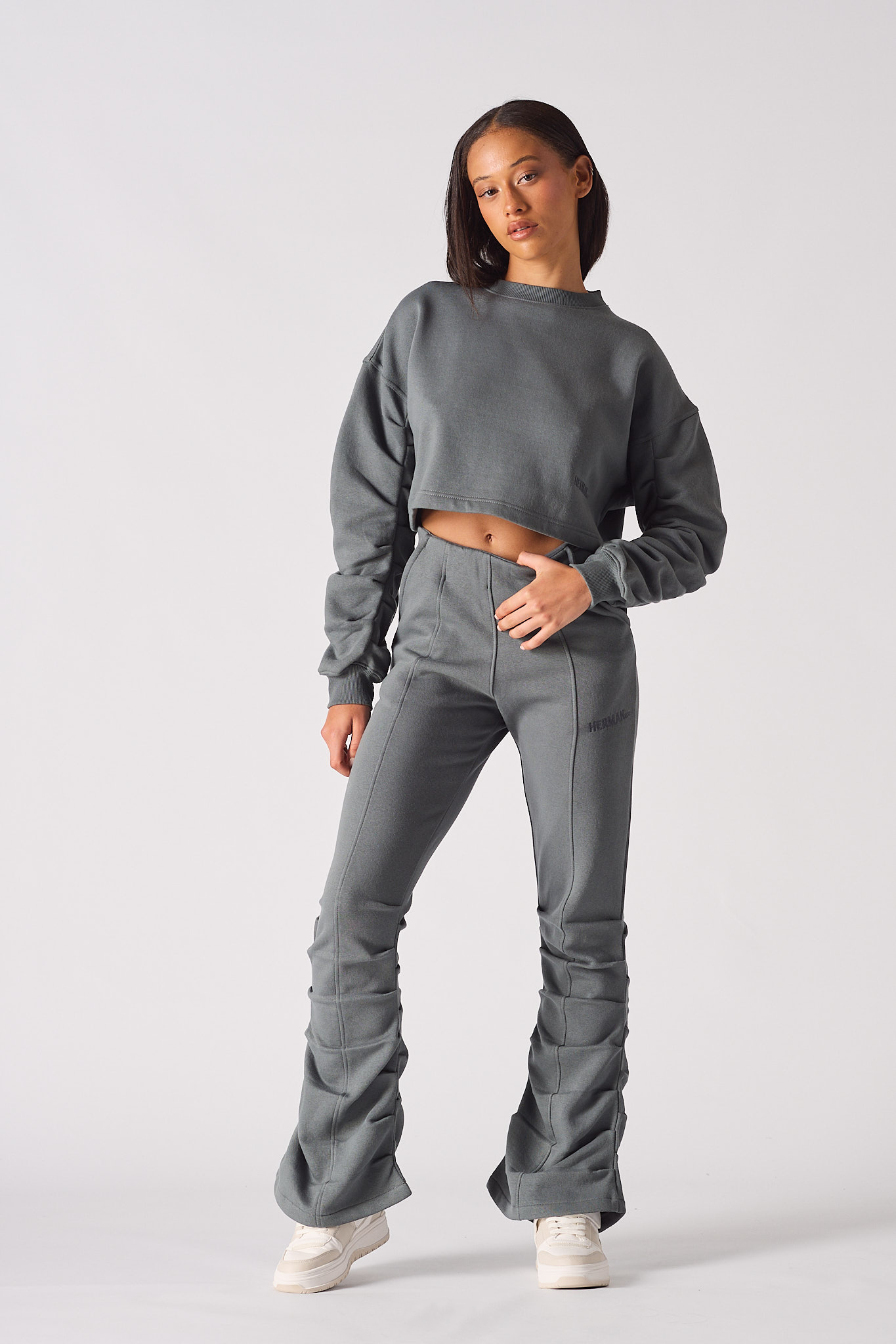 Ruched Flare Jogger - Grey