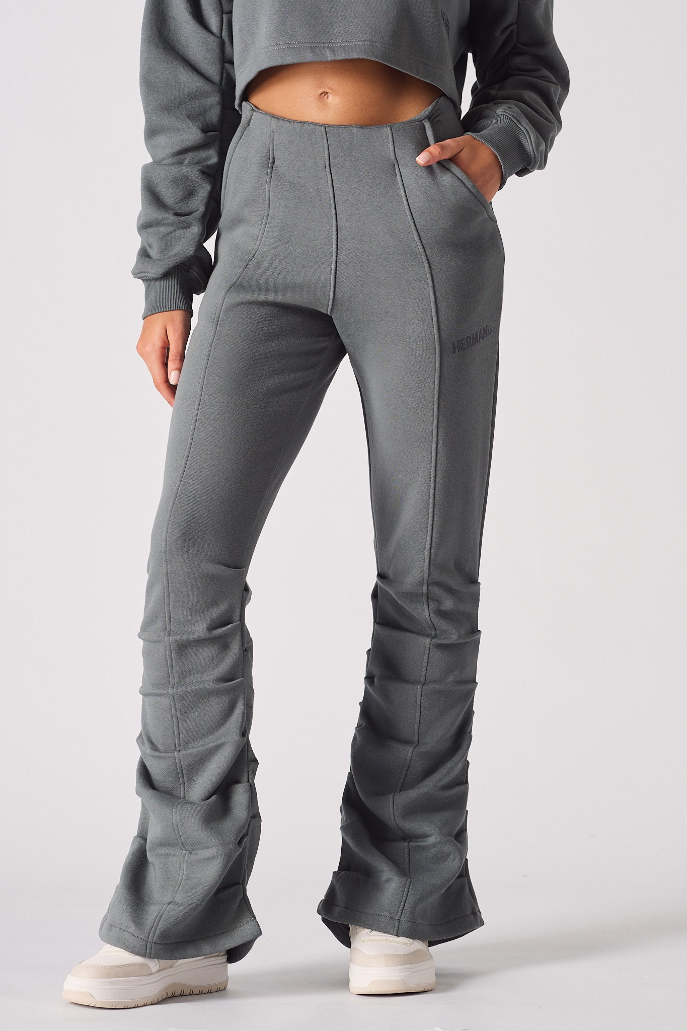 Ruched Flare Jogger - Grey
