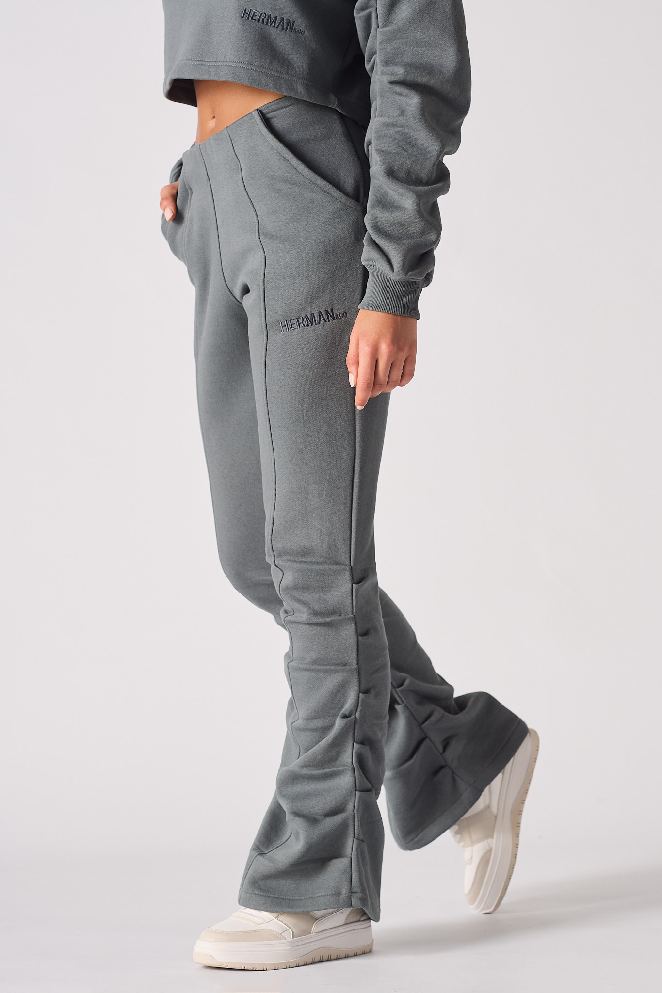 Ruched Flare Jogger - Grey