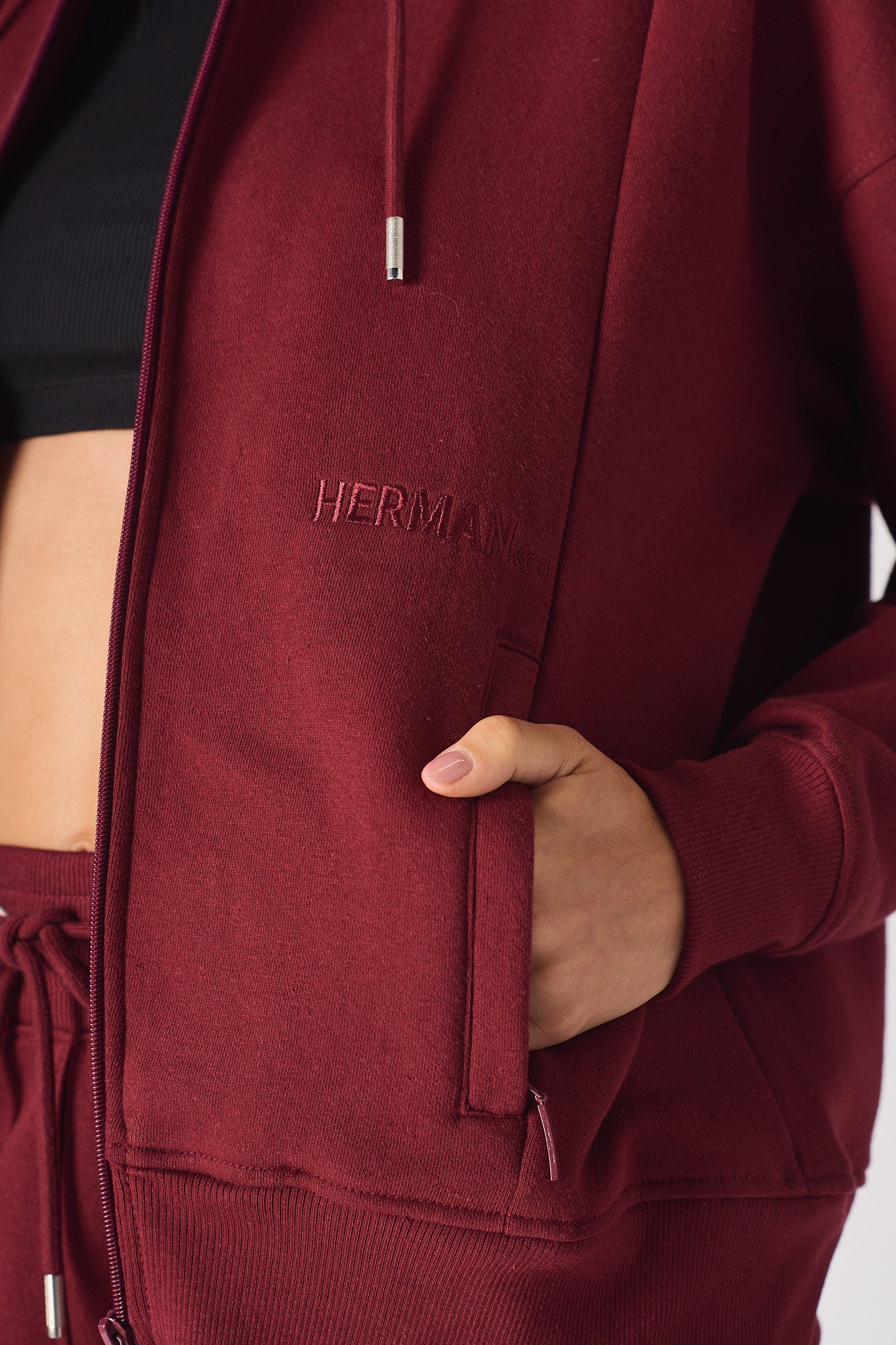 REGULAR ZIP UP HOODIE - Burgundy