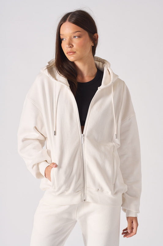 REGULAR ZIP UP HOODIE - WHITE