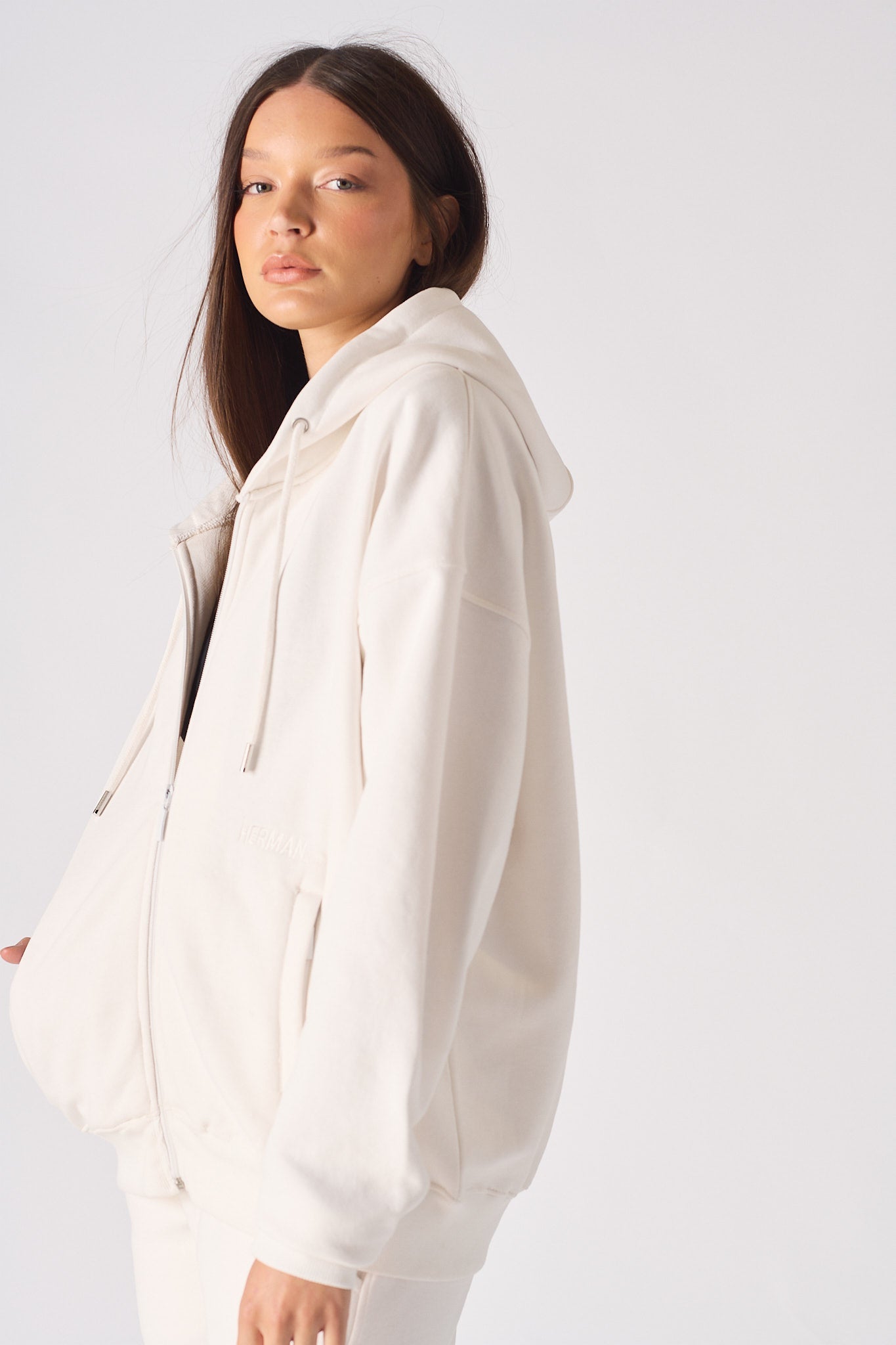 REGULAR ZIP UP HOODIE - WHITE