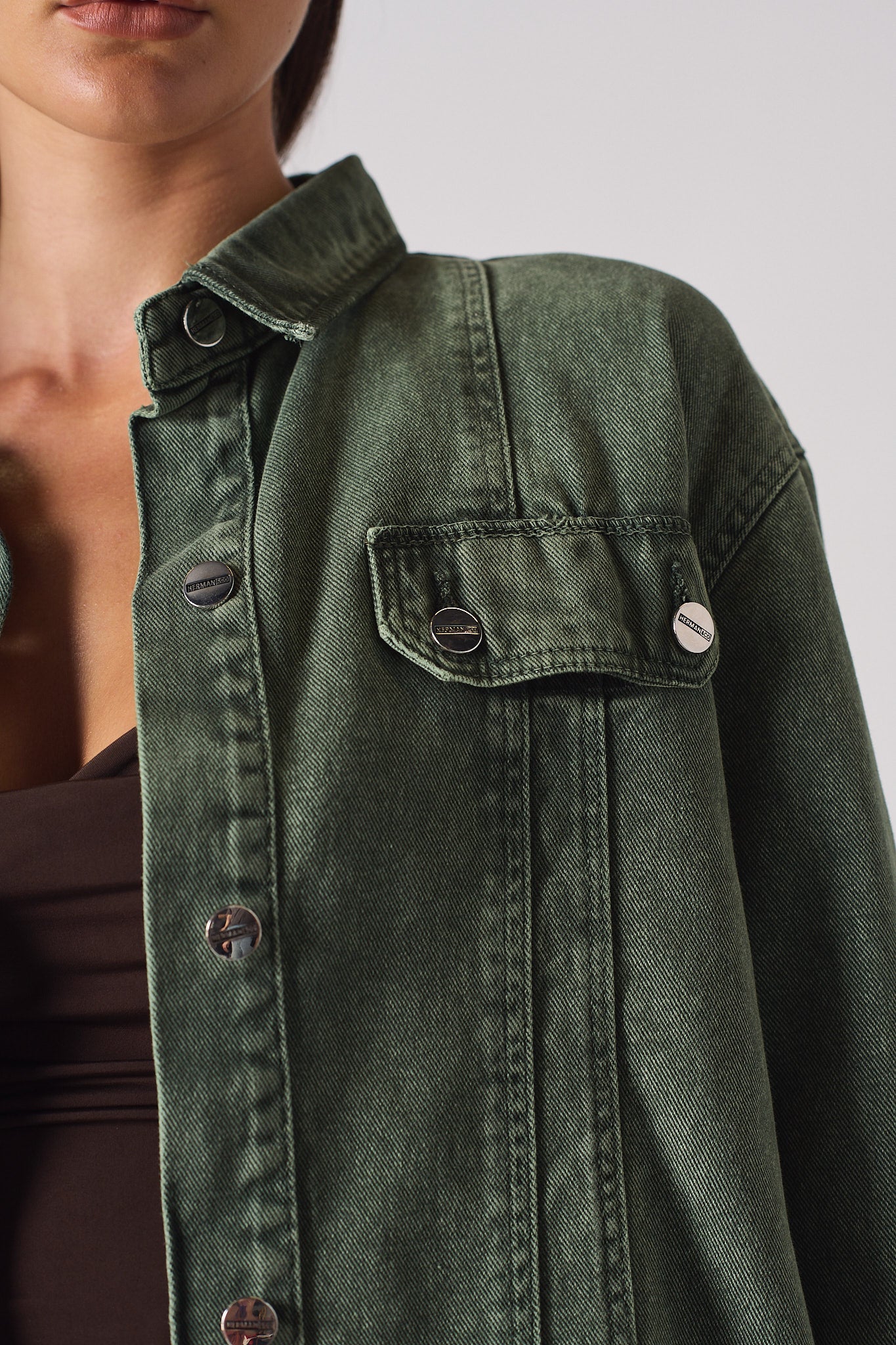 OVERSIZED DENIM SEAM DETAIL SHIRT - GREEN