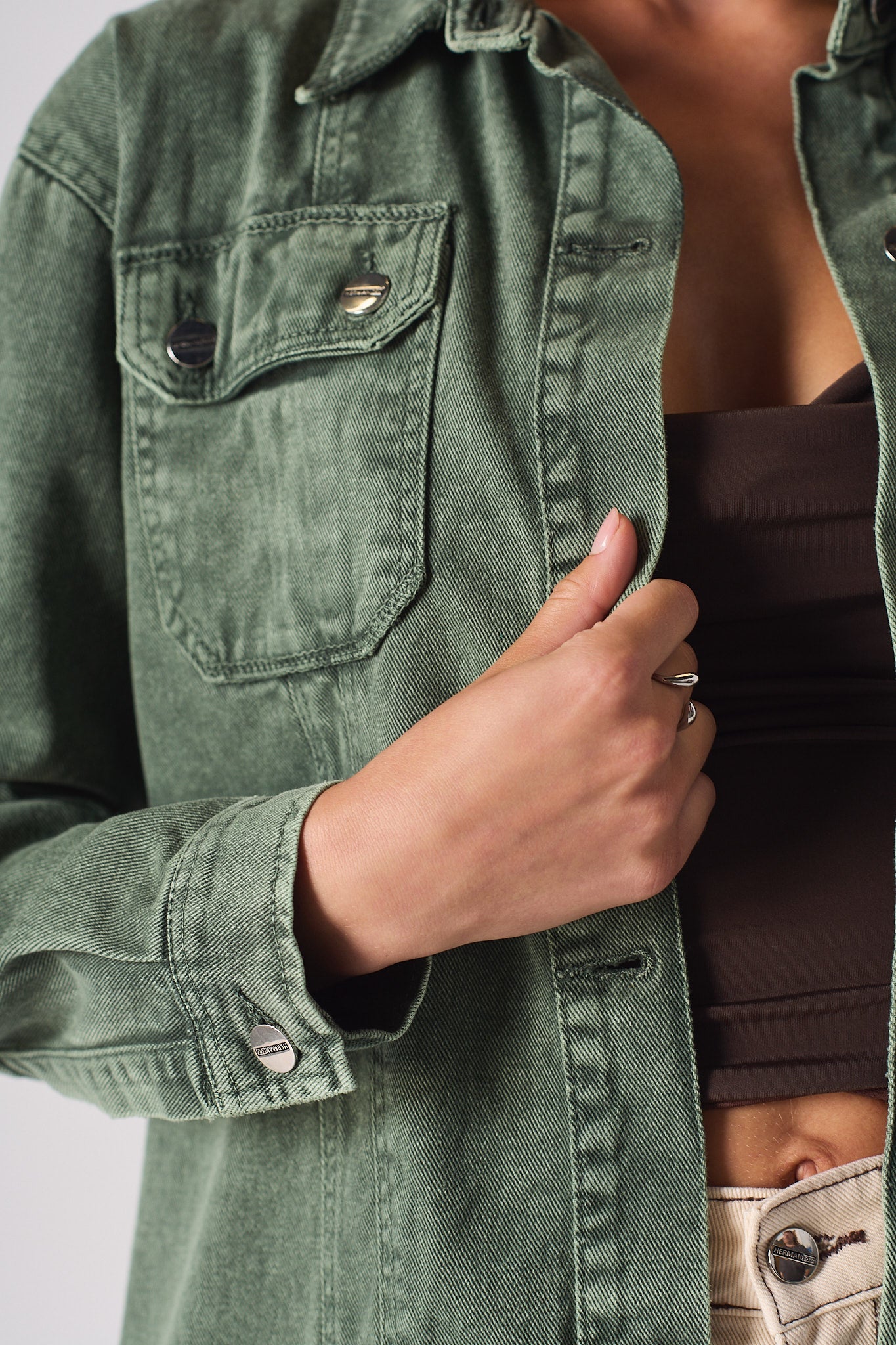 OVERSIZED DENIM SEAM DETAIL SHIRT - GREEN