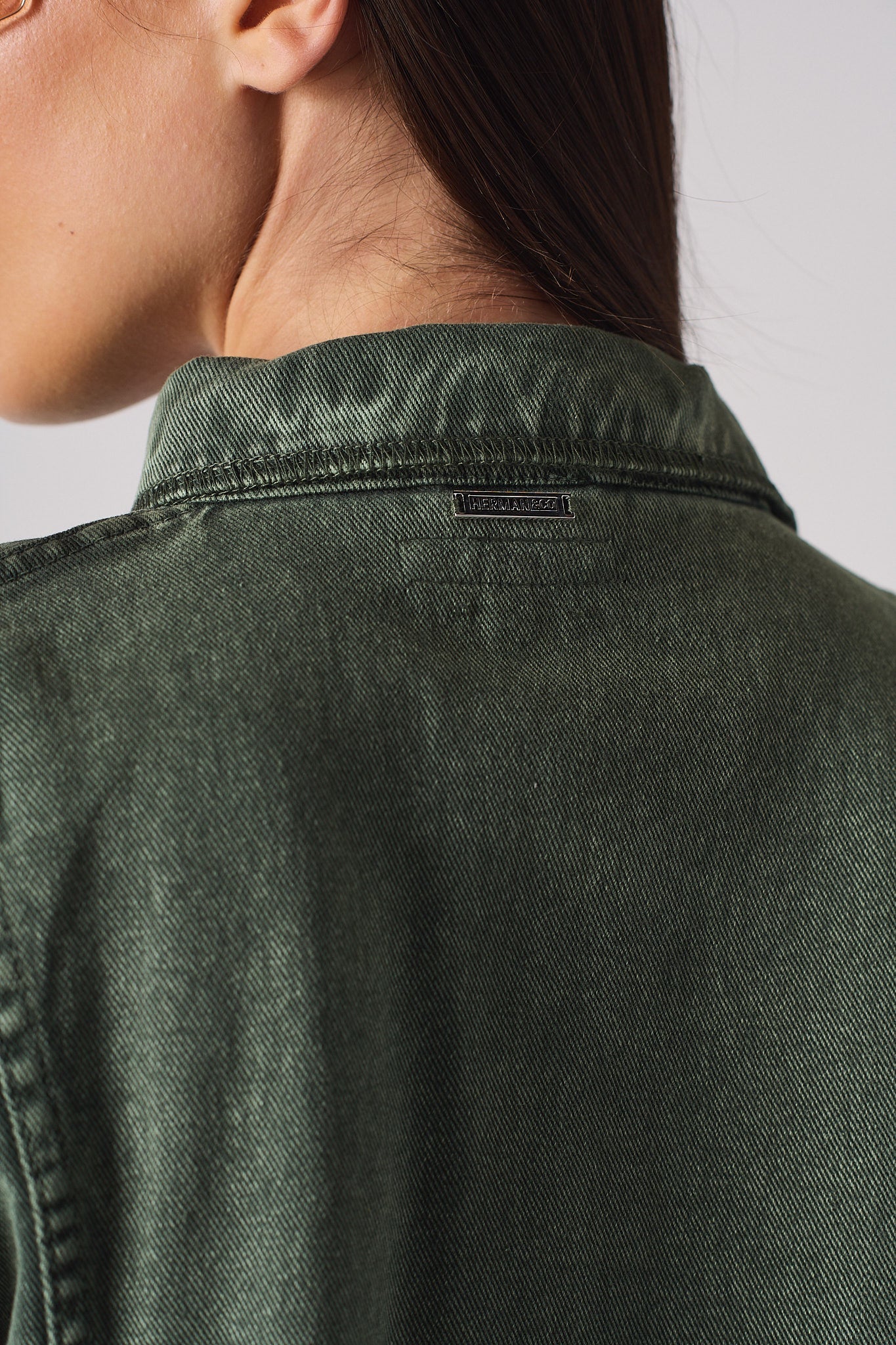 OVERSIZED DENIM SEAM DETAIL SHIRT - GREEN