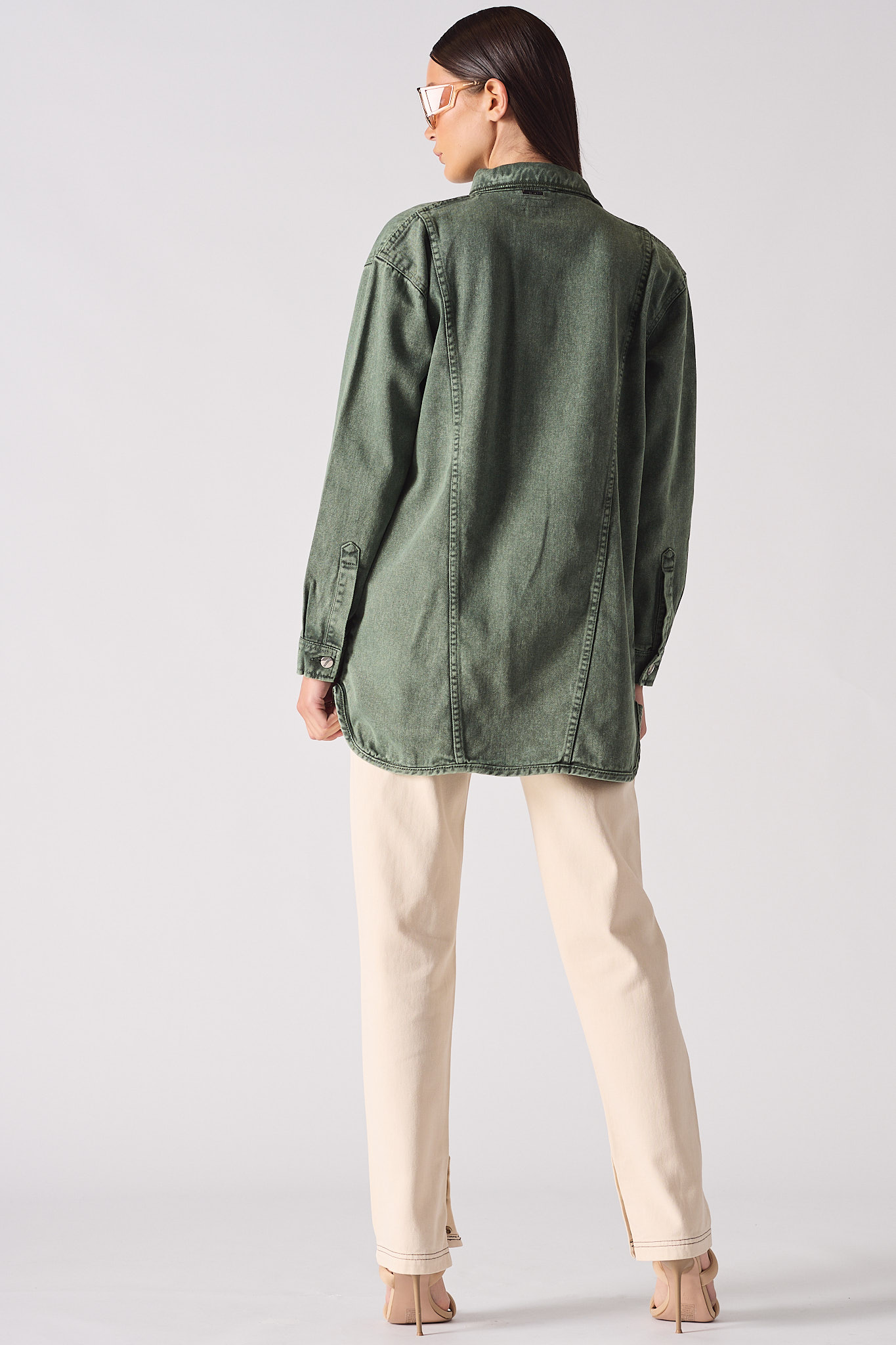 OVERSIZED DENIM SEAM DETAIL SHIRT - GREEN