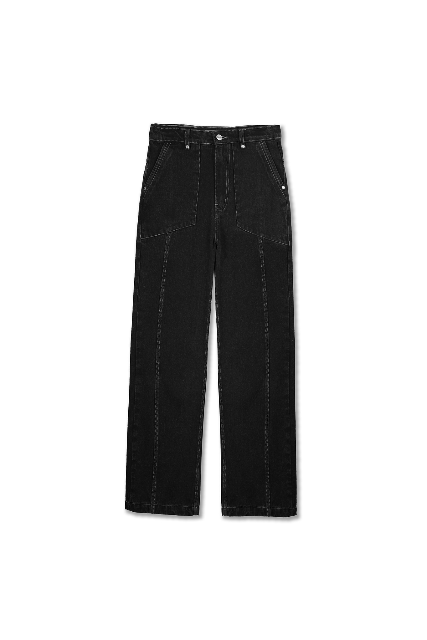 WIDE LEG CONTRAST STITCH JEANS - BLACK