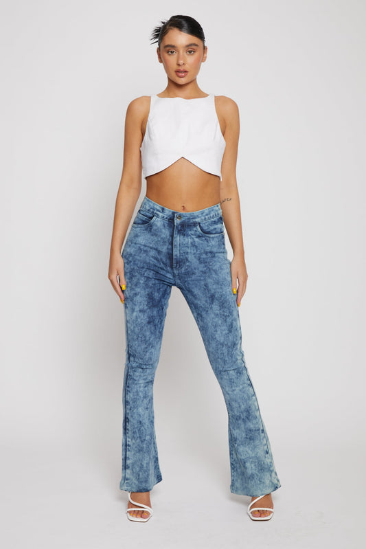 HIGH WAISTED FLARE JEANS - BLUE