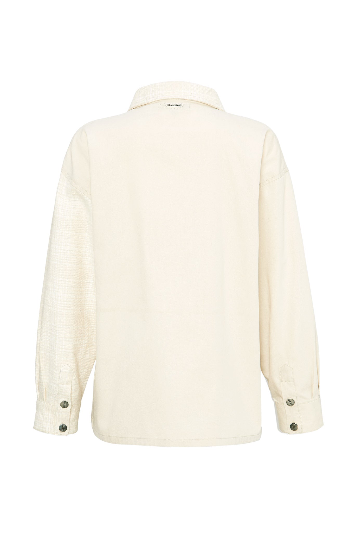 COTTON AND CHECK ASYMMETRIC SHIRT - BEIGE