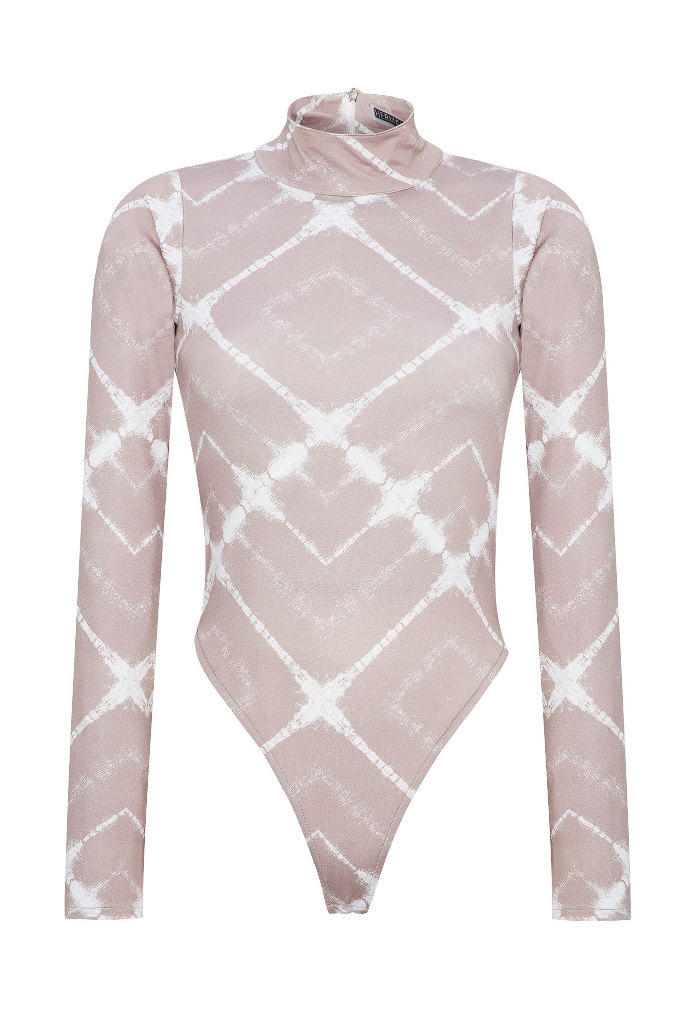 PRINTED HIGH NECK BODYSUIT - TAUPE