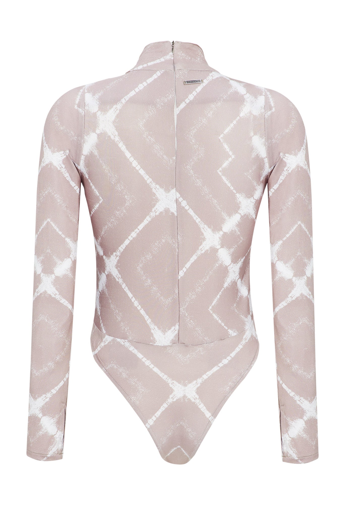 PRINTED HIGH NECK BODYSUIT - TAUPE