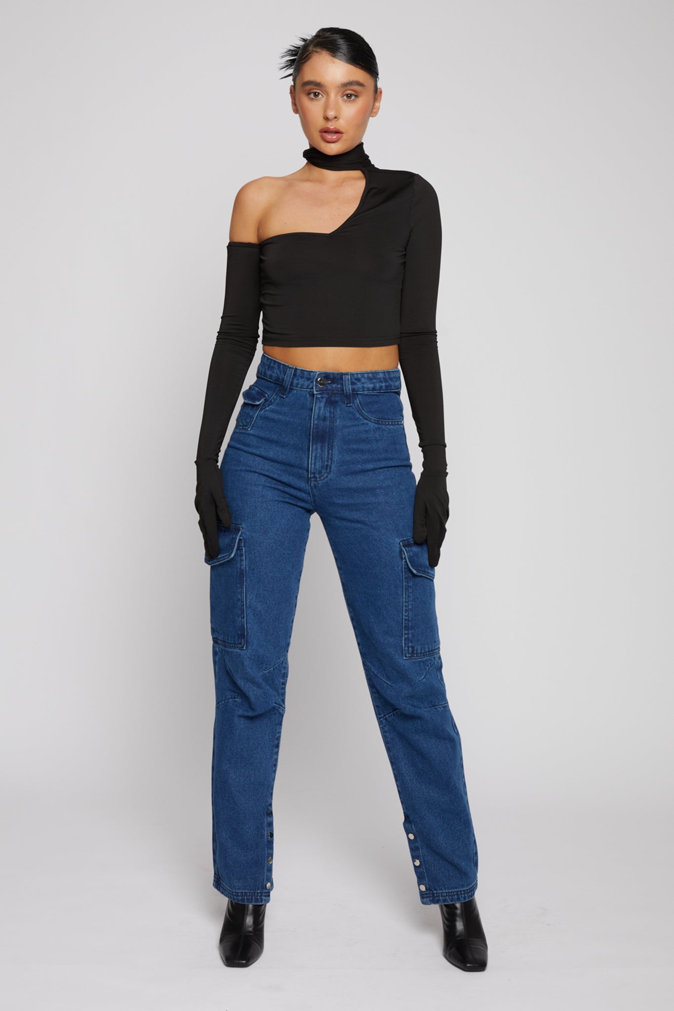HIGH WAISTED STRAIGHT LEG JEANS - DARK BLUE