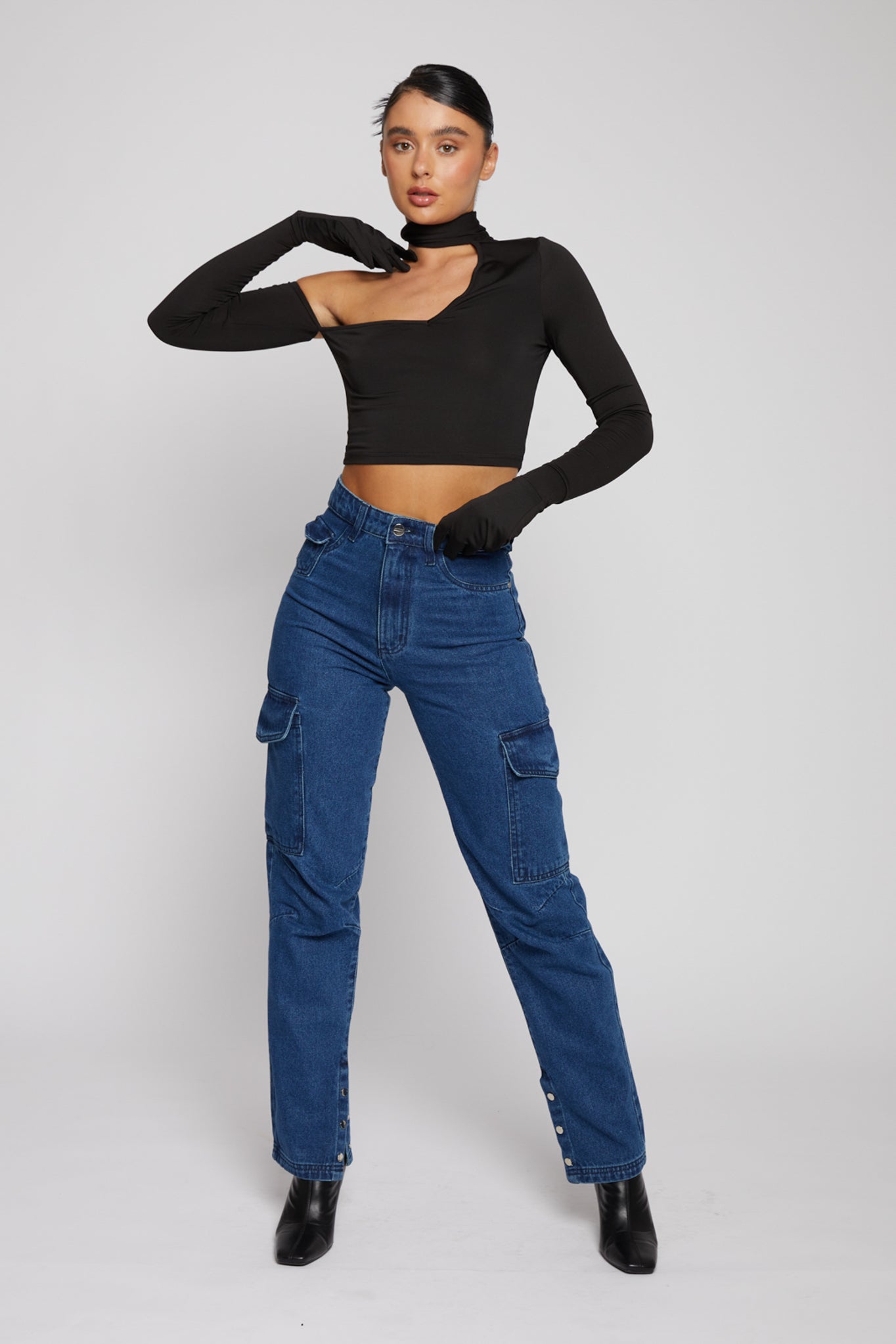 HIGH WAISTED STRAIGHT LEG JEANS - DARK BLUE