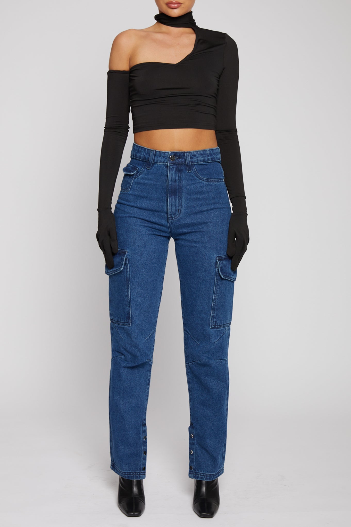HIGH WAISTED STRAIGHT LEG JEANS - DARK BLUE
