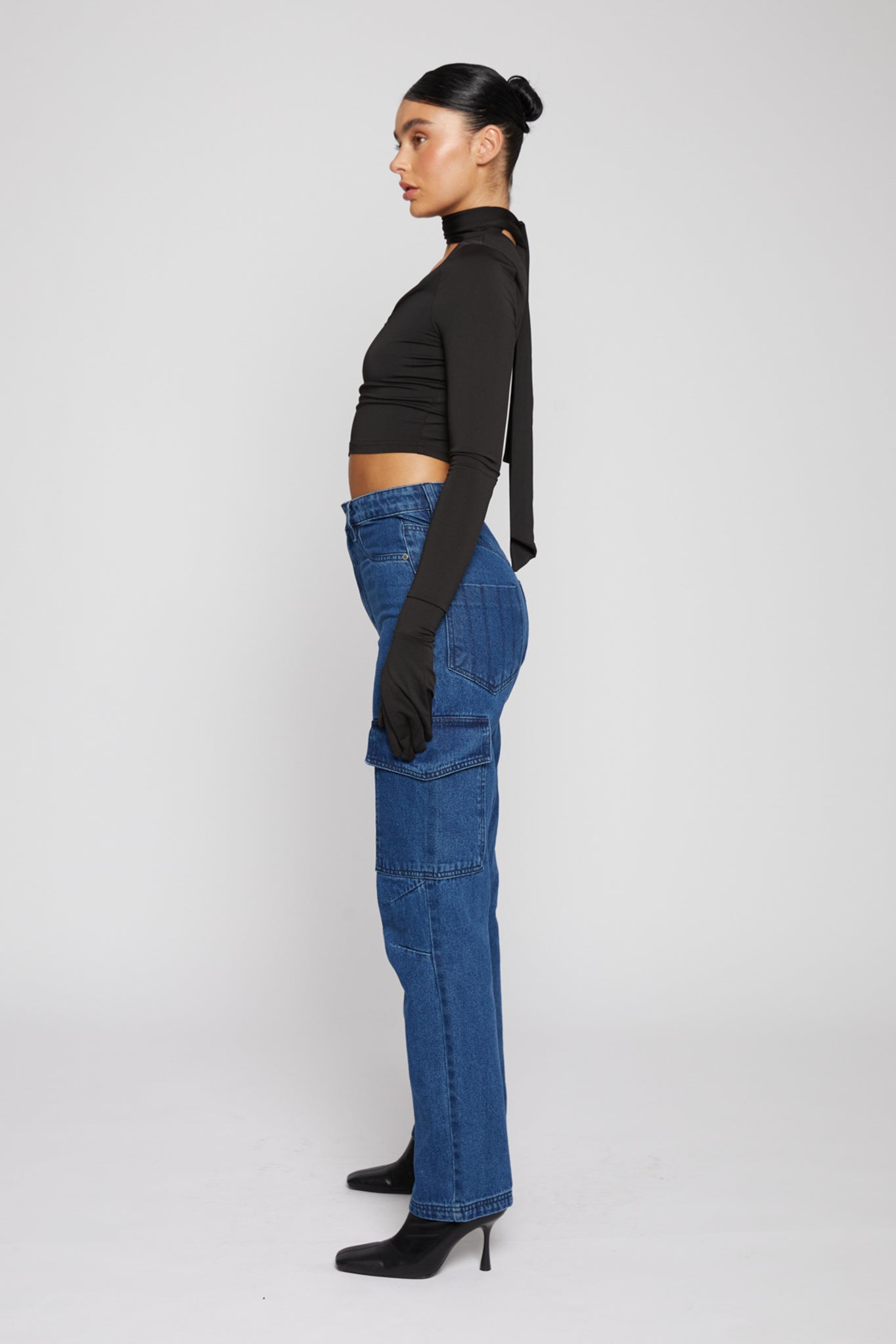 HIGH WAISTED STRAIGHT LEG JEANS - DARK BLUE