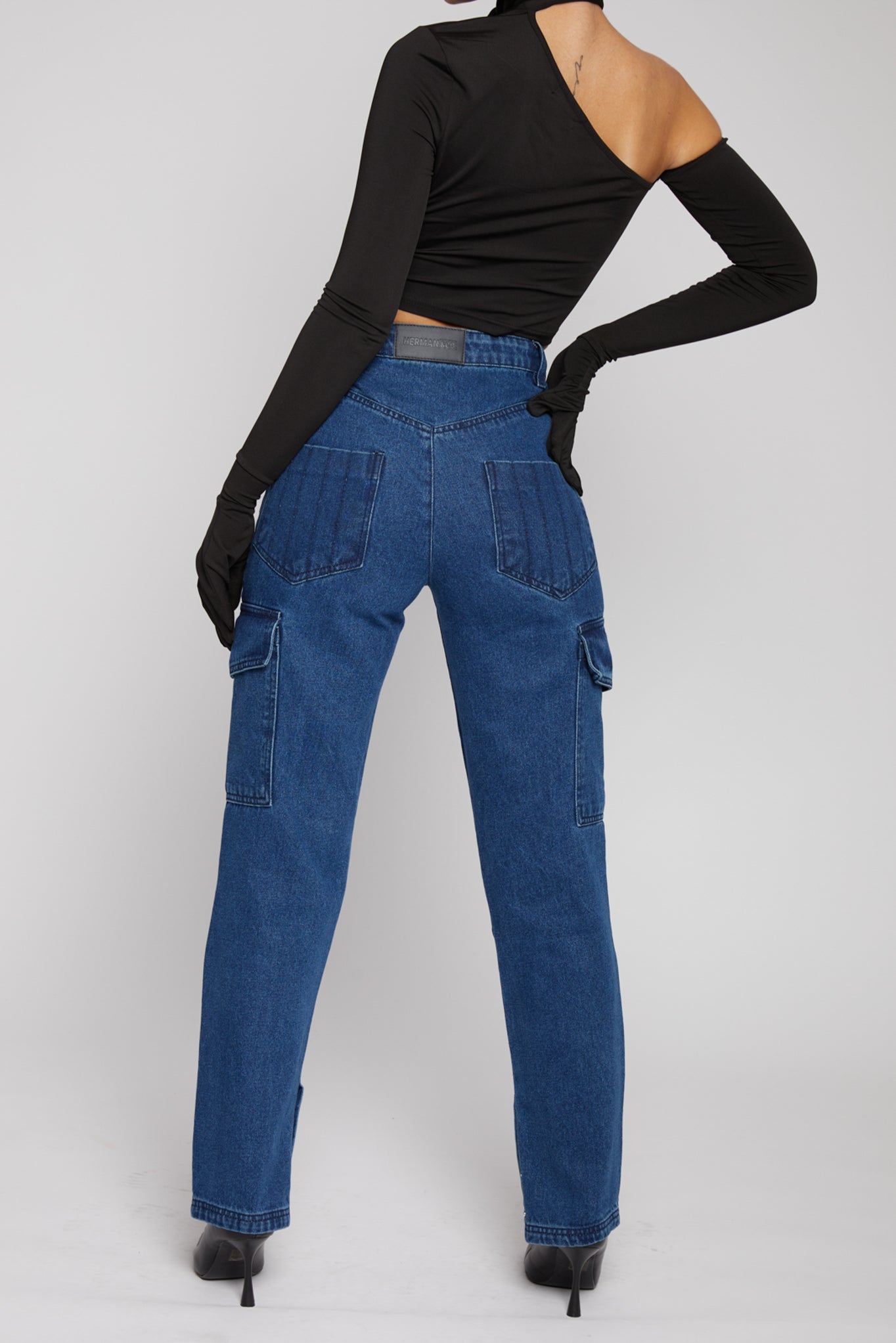 HIGH WAISTED STRAIGHT LEG JEANS - DARK BLUE