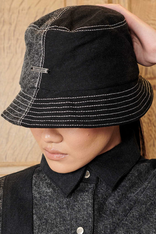 ACID WASH WOMEN BUCKET HAT - BLACK