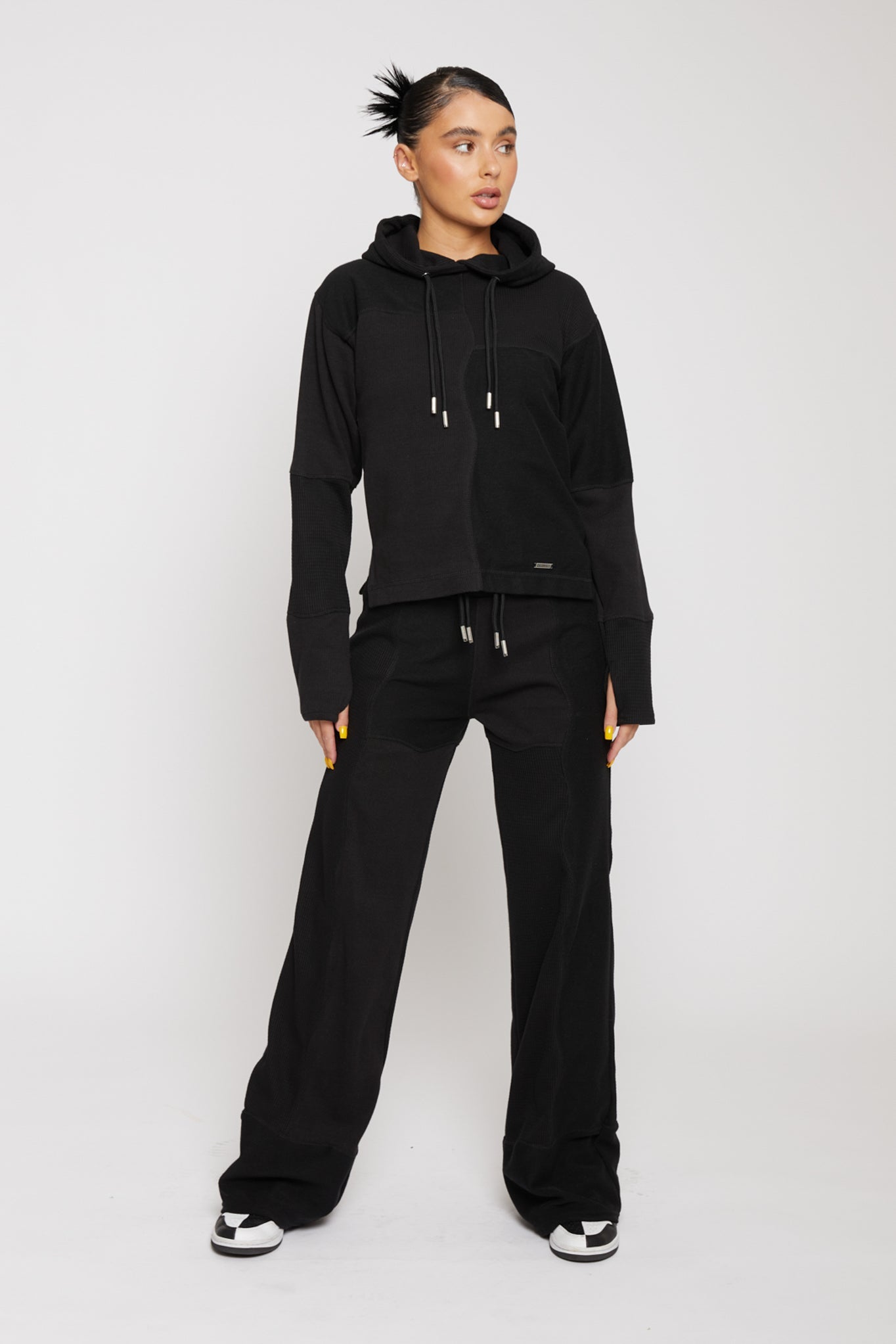 DOUBLE DRAWSTRING PULLOVER HOODIE - BLACK