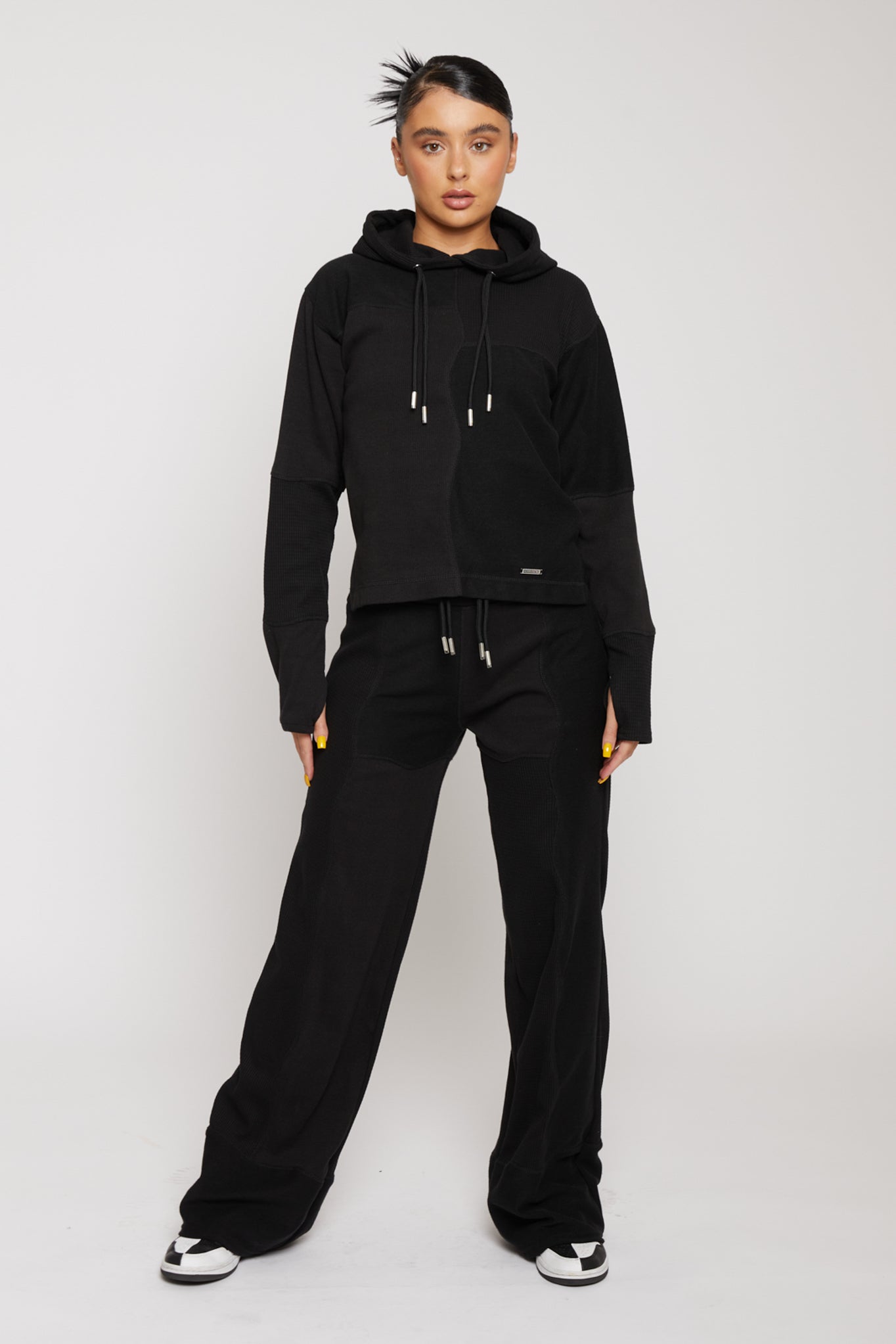 DOUBLE DRAWSTRING PULLOVER HOODIE - BLACK