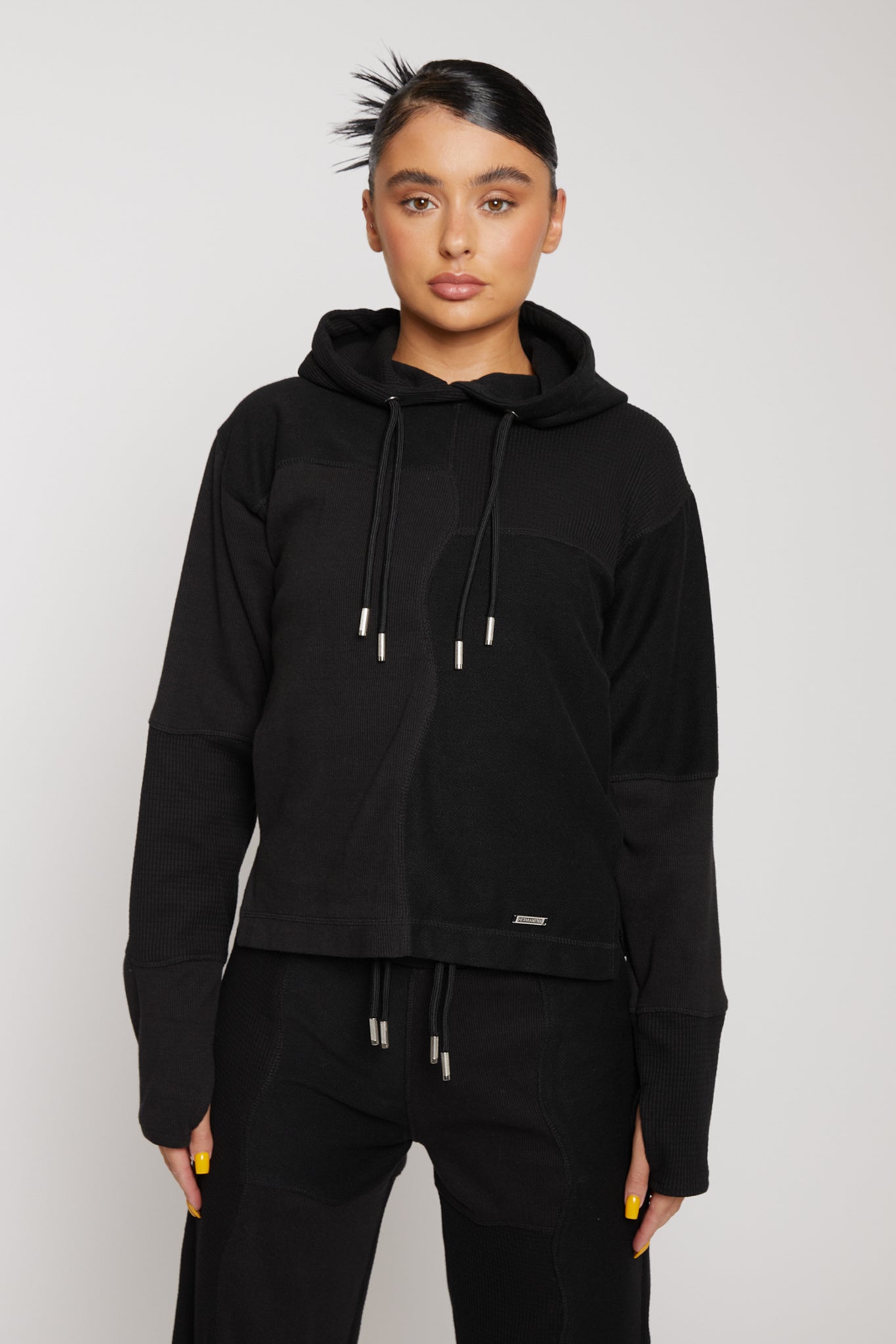 DOUBLE DRAWSTRING PULLOVER HOODIE - BLACK