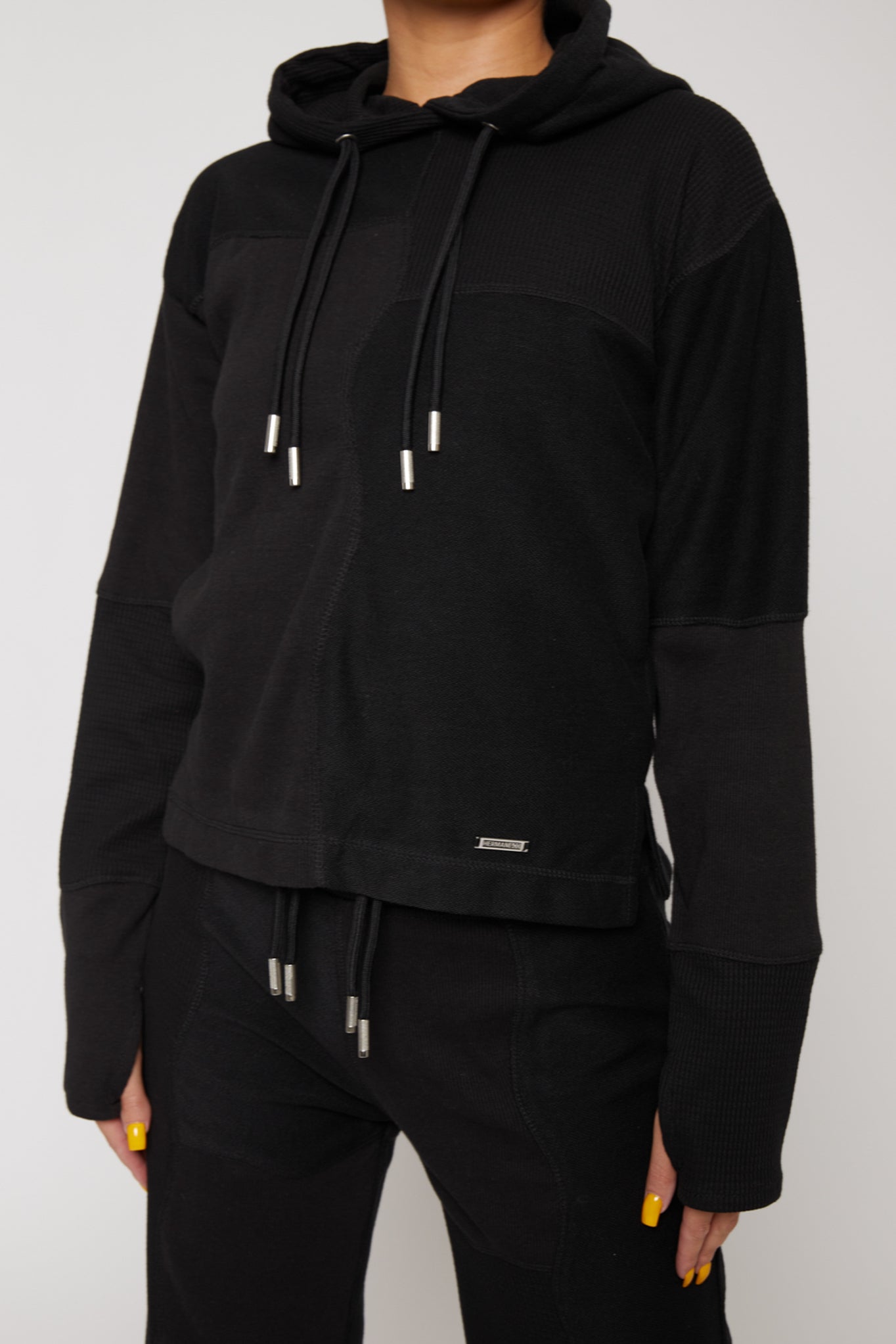 DOUBLE DRAWSTRING PULLOVER HOODIE - BLACK
