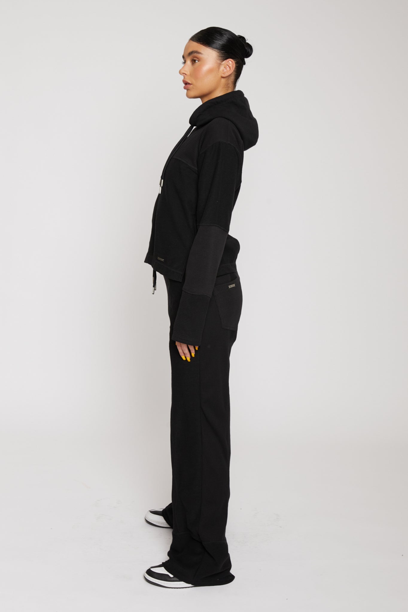 DOUBLE DRAWSTRING PULLOVER HOODIE - BLACK