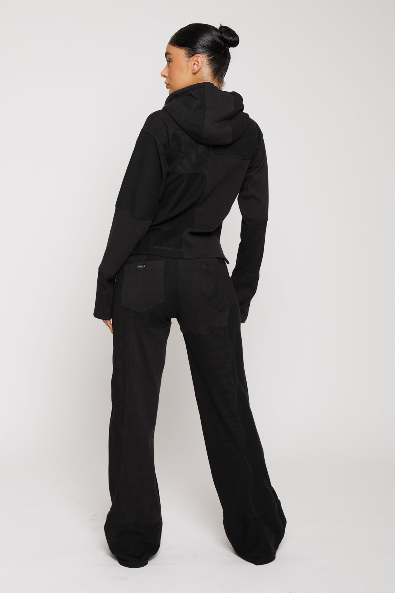 MIXED WIDE LEG JOGGERS - BLACK