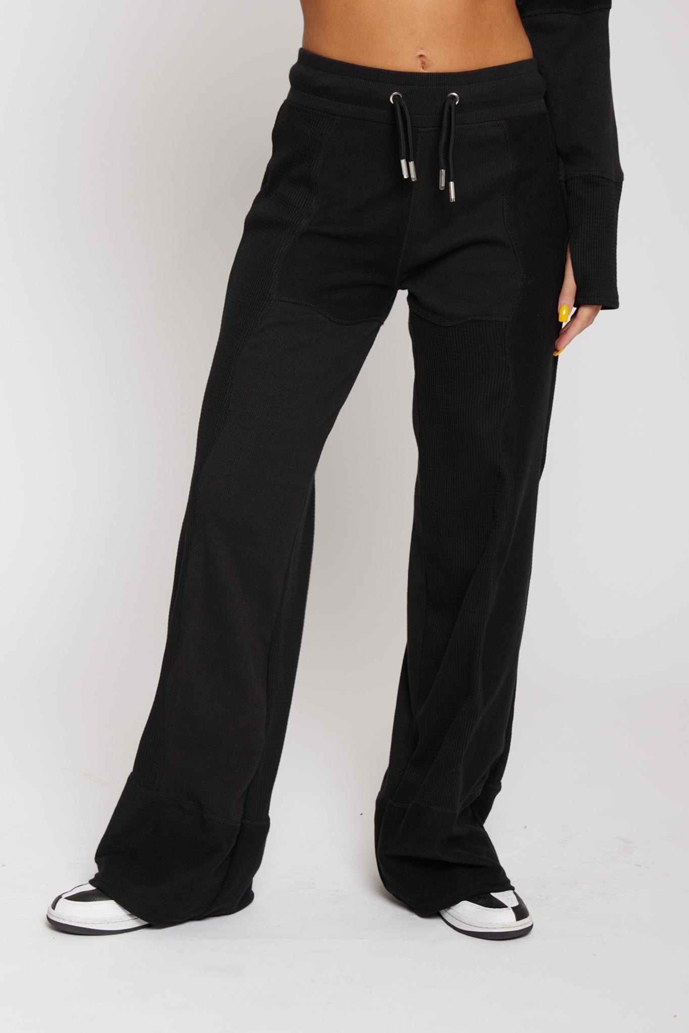 MIXED WIDE LEG JOGGERS - BLACK