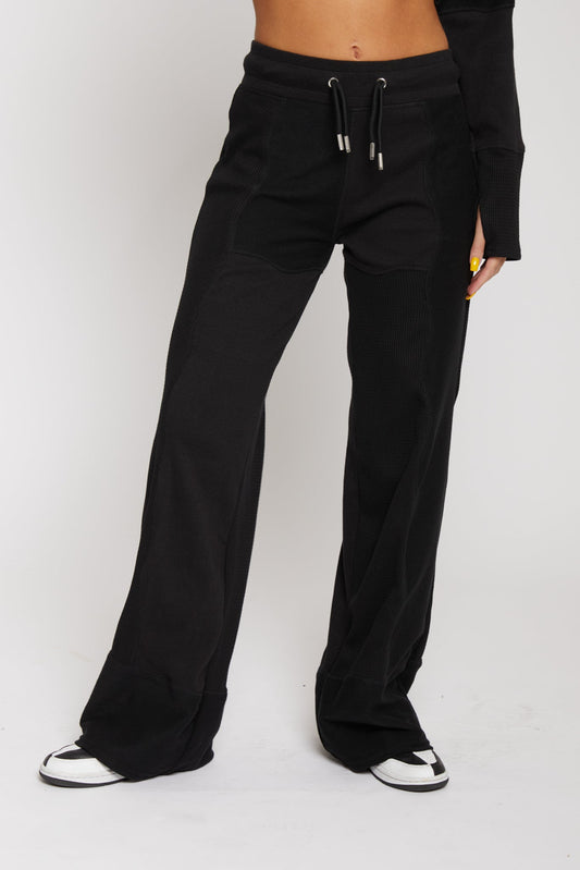 MIXED WIDE LEG JOGGERS - BLACK