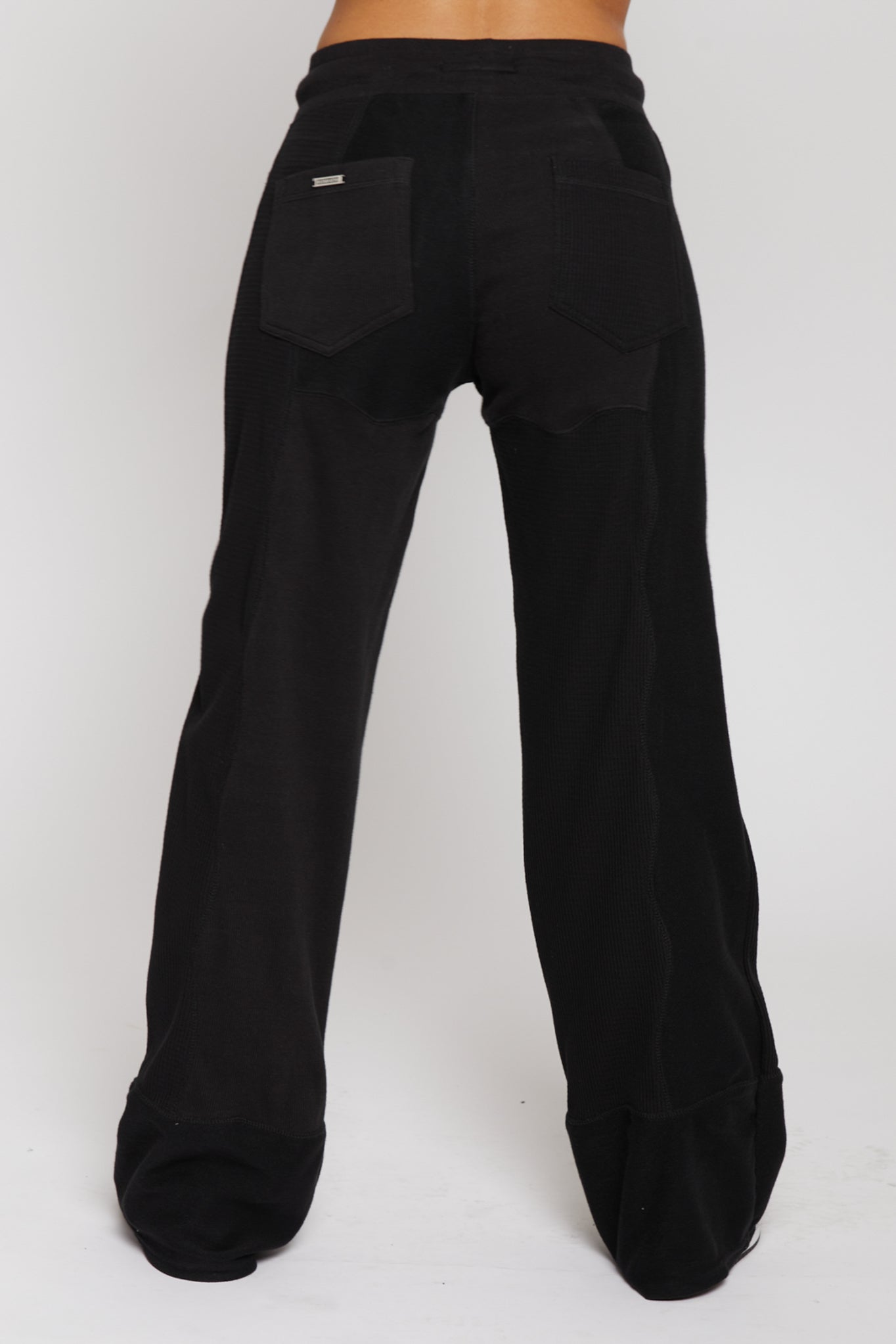 MIXED WIDE LEG JOGGERS - BLACK