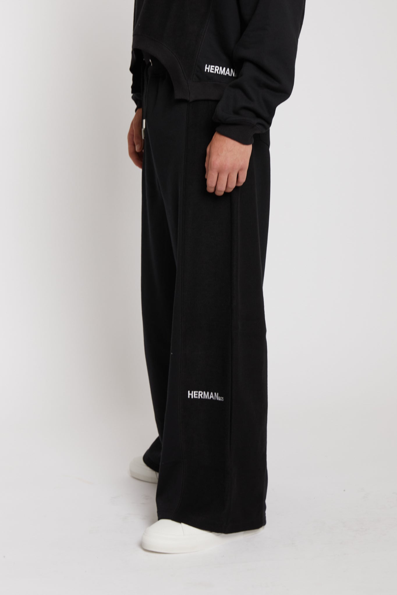 Contrast Wide Leg Joggers - Black