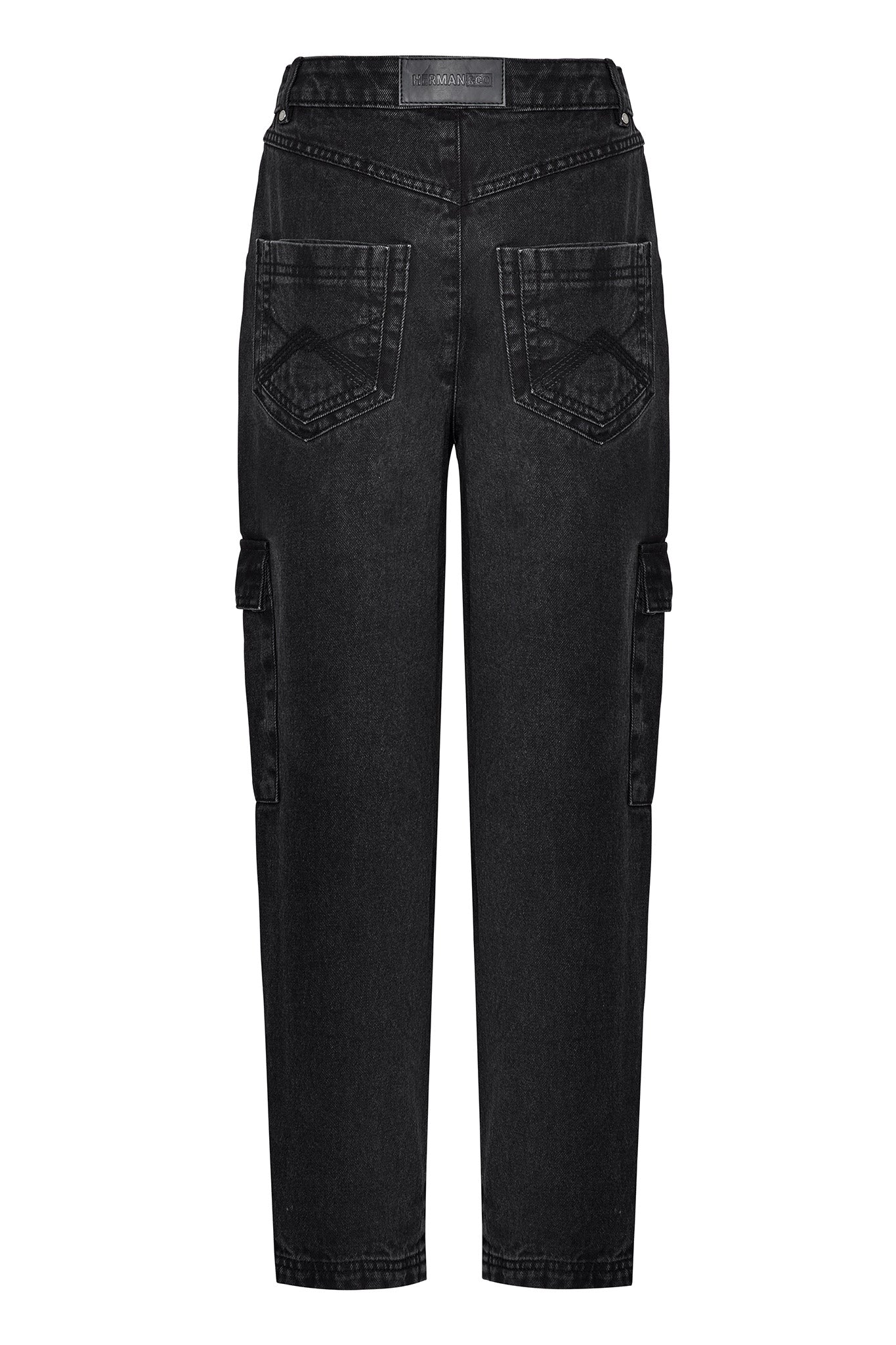 STRAIGHT LEG CARGO JEANS  - BLACK