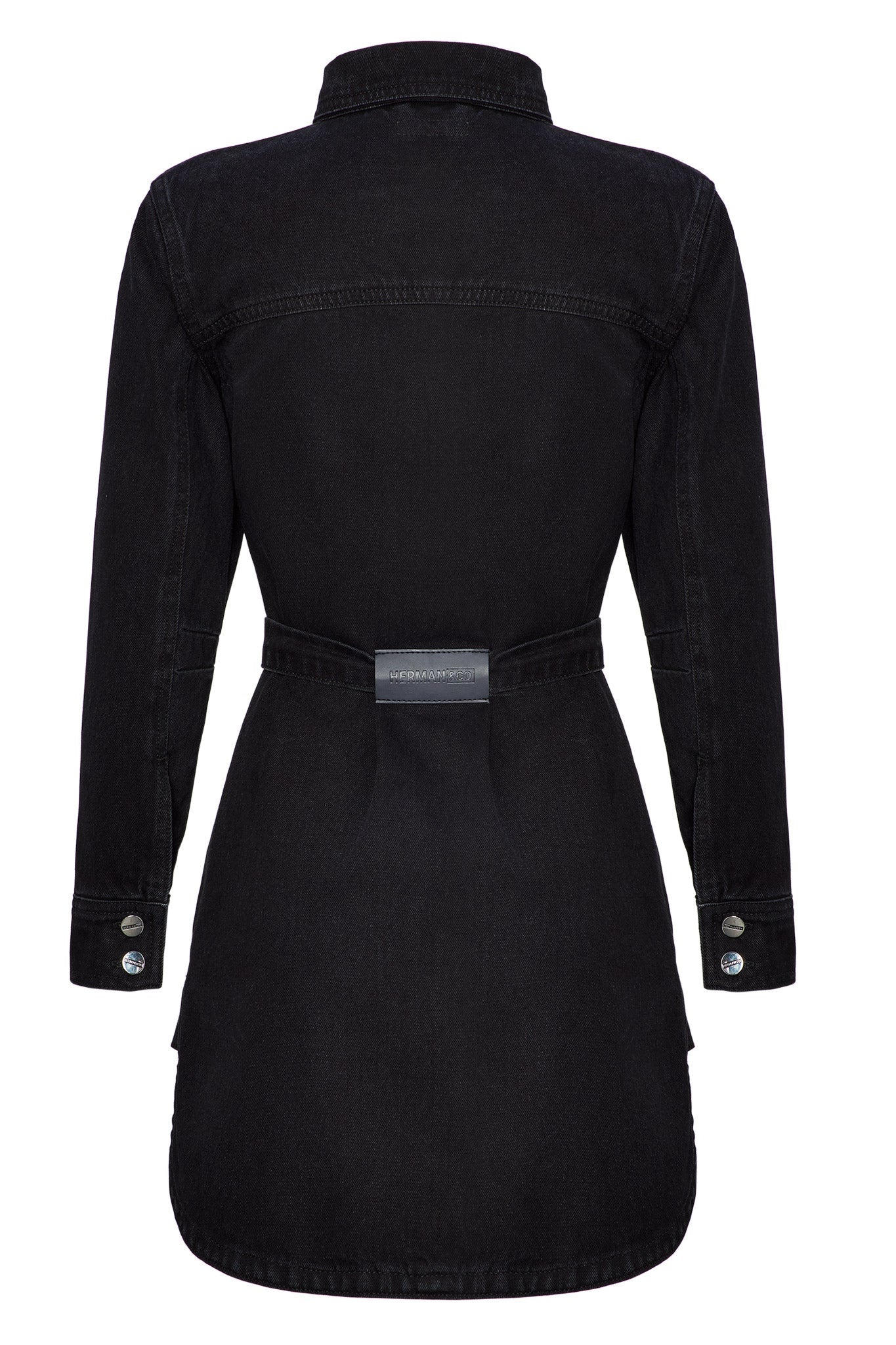 DENIM DRESS WITH TIE BELT - BLACK