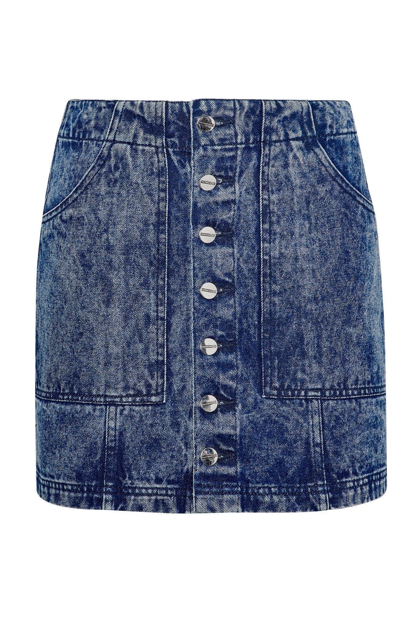 BLUE ACID WASH DENIM SKIRT- NAVY BLUE